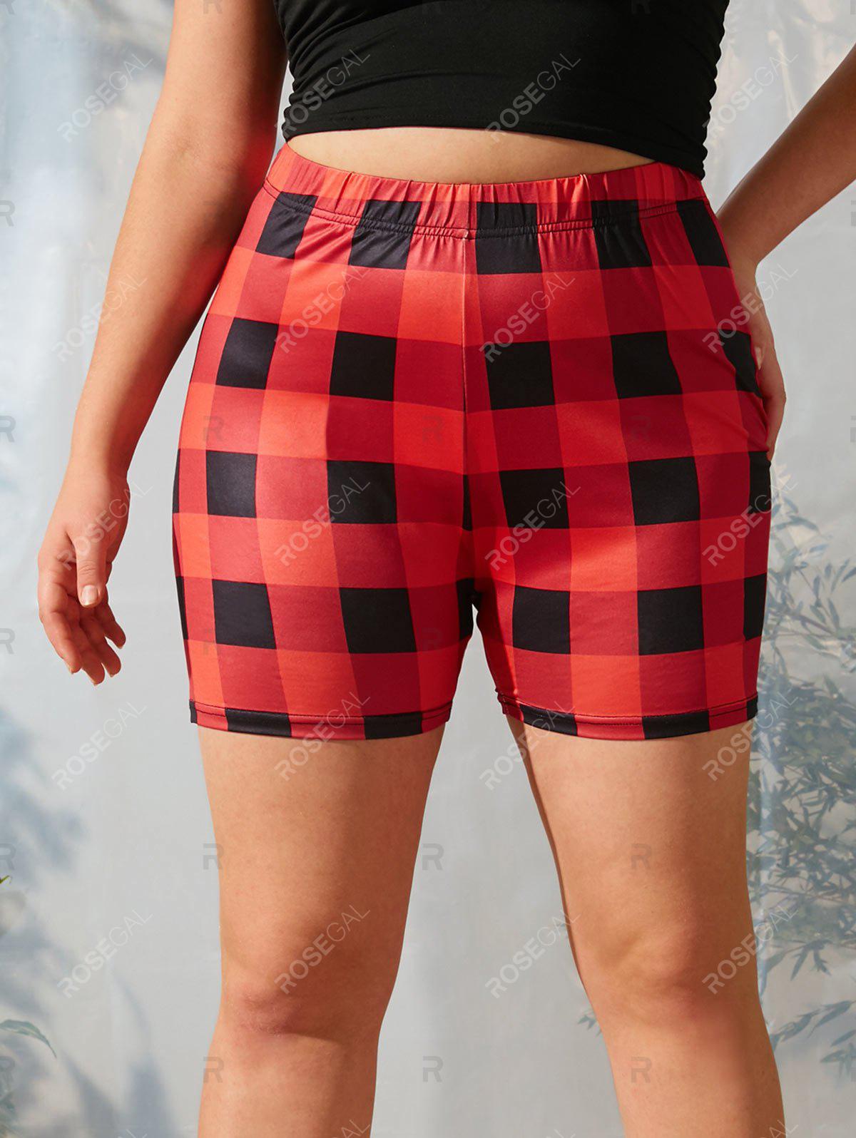 Plus Size Plaid Print Casual Shorts