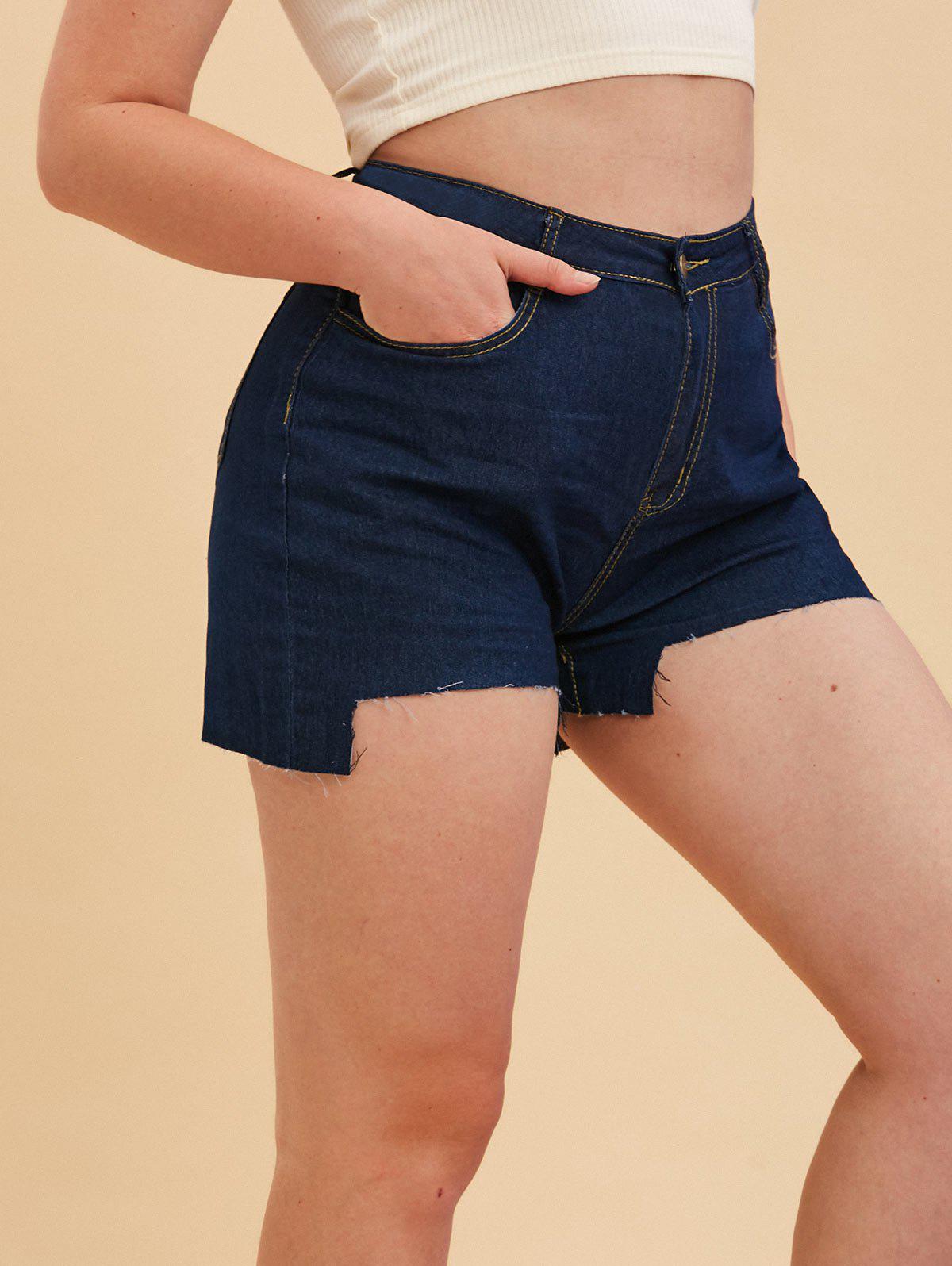 High Low Raw Hem Plus Size Denim Shorts