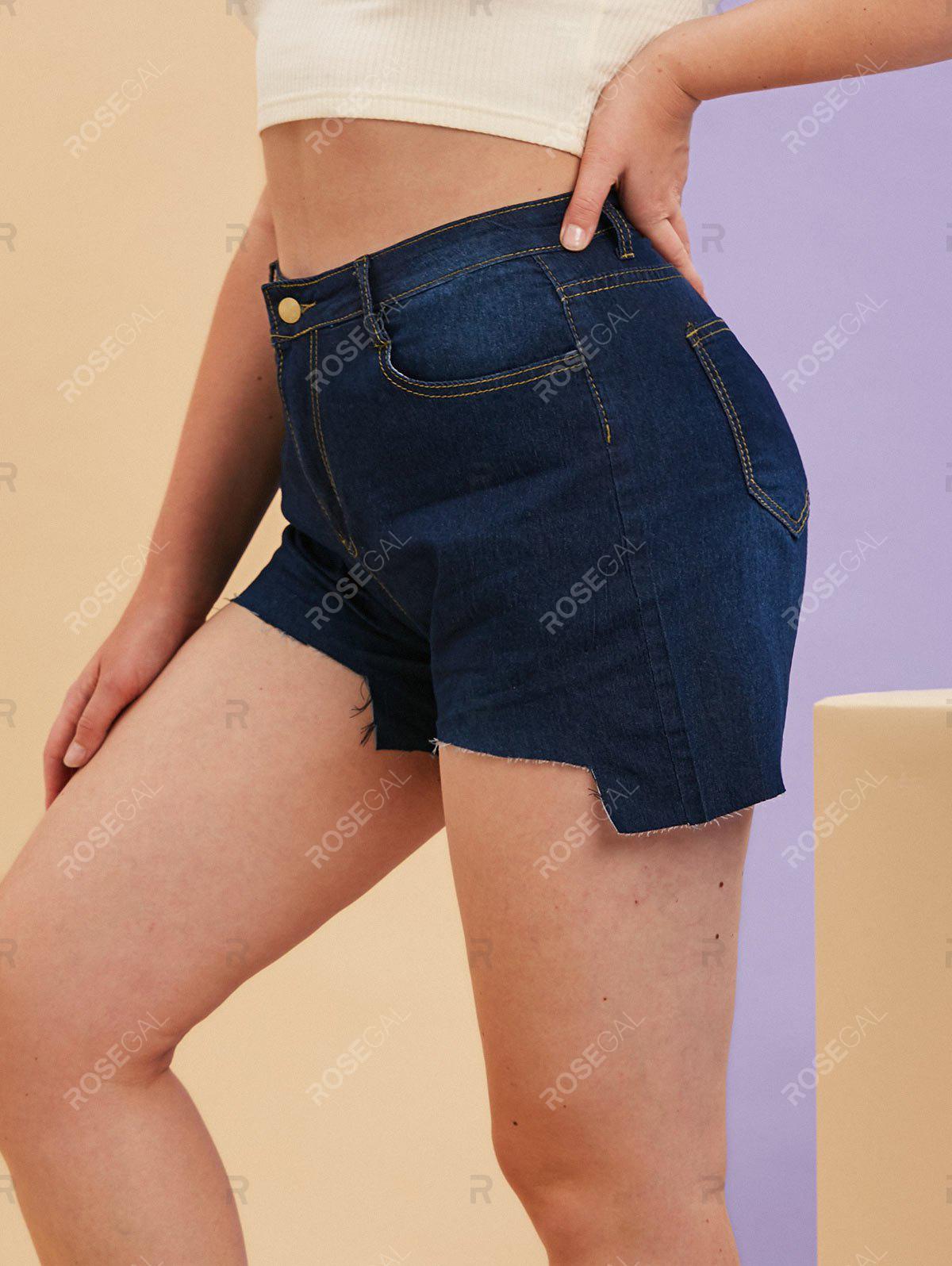 High Low Raw Hem Plus Size Denim Shorts