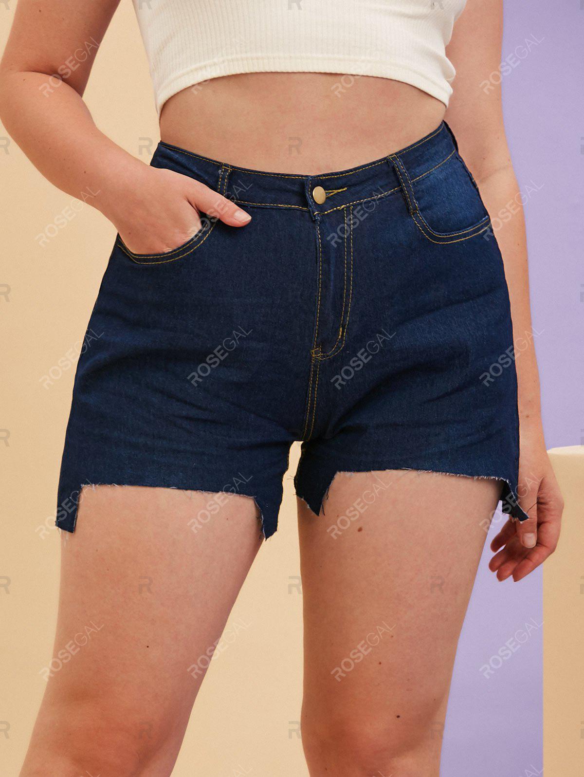 High Low Raw Hem Plus Size Denim Shorts