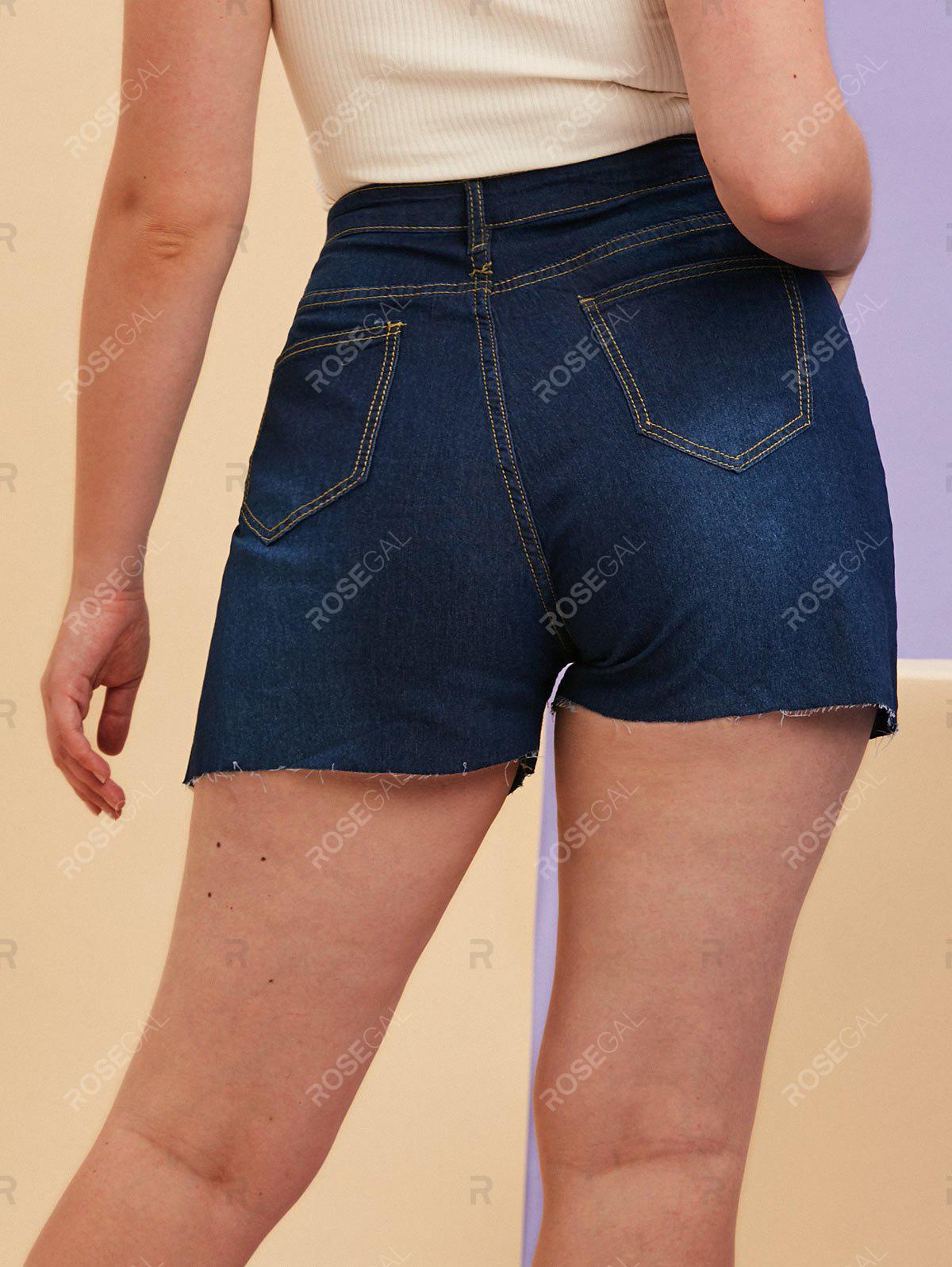 High Low Raw Hem Plus Size Denim Shorts