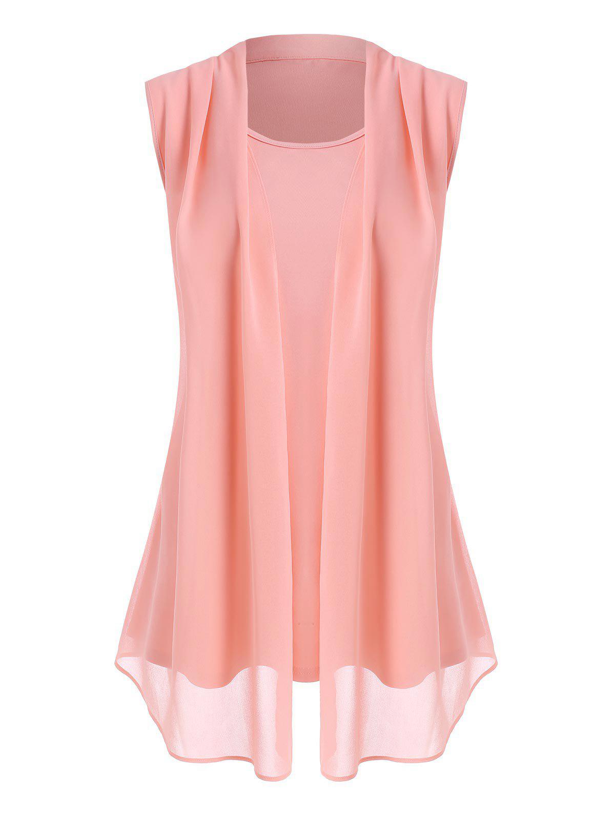 Plus Size Draped Chiffon Overlay Sleeveless Top