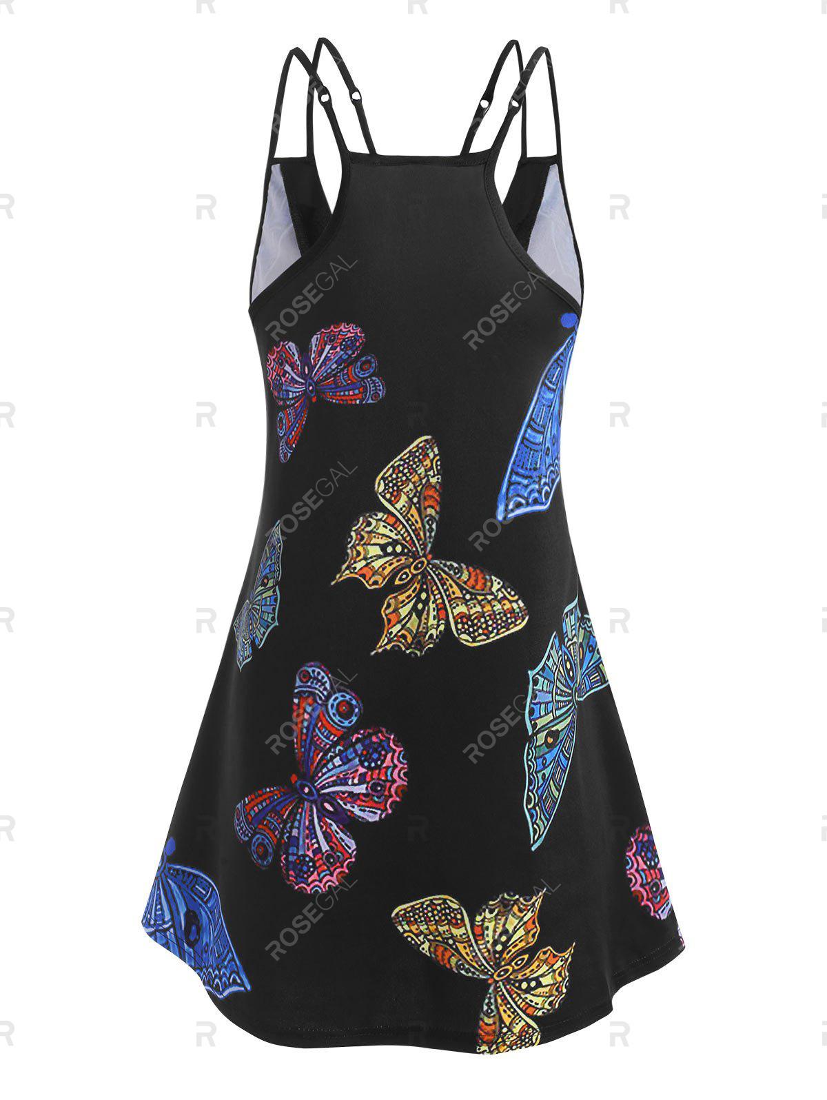 Plus Size Dual Straps Butterfly Print Lace Panel Top