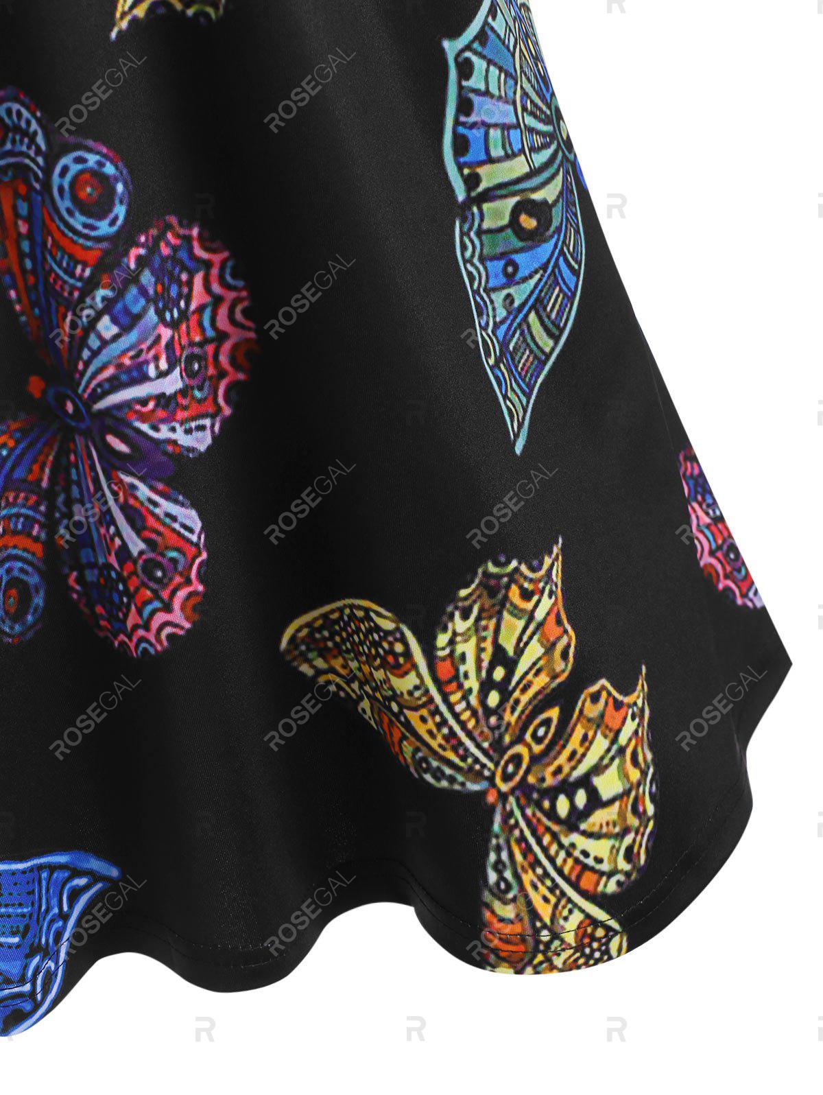 Plus Size Dual Straps Butterfly Print Lace Panel Top