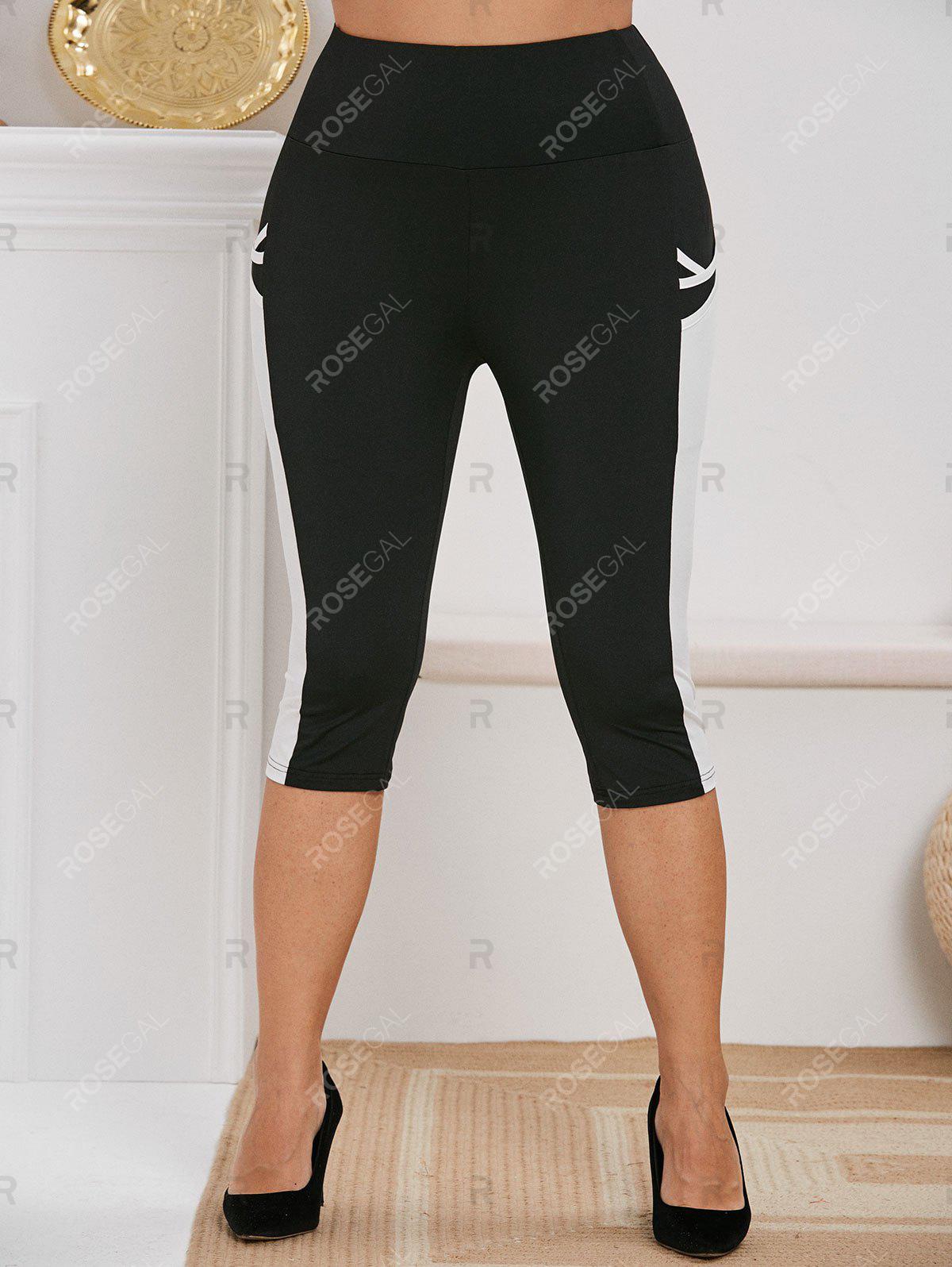 Plus Size Pocket Colorblock Capri Pants