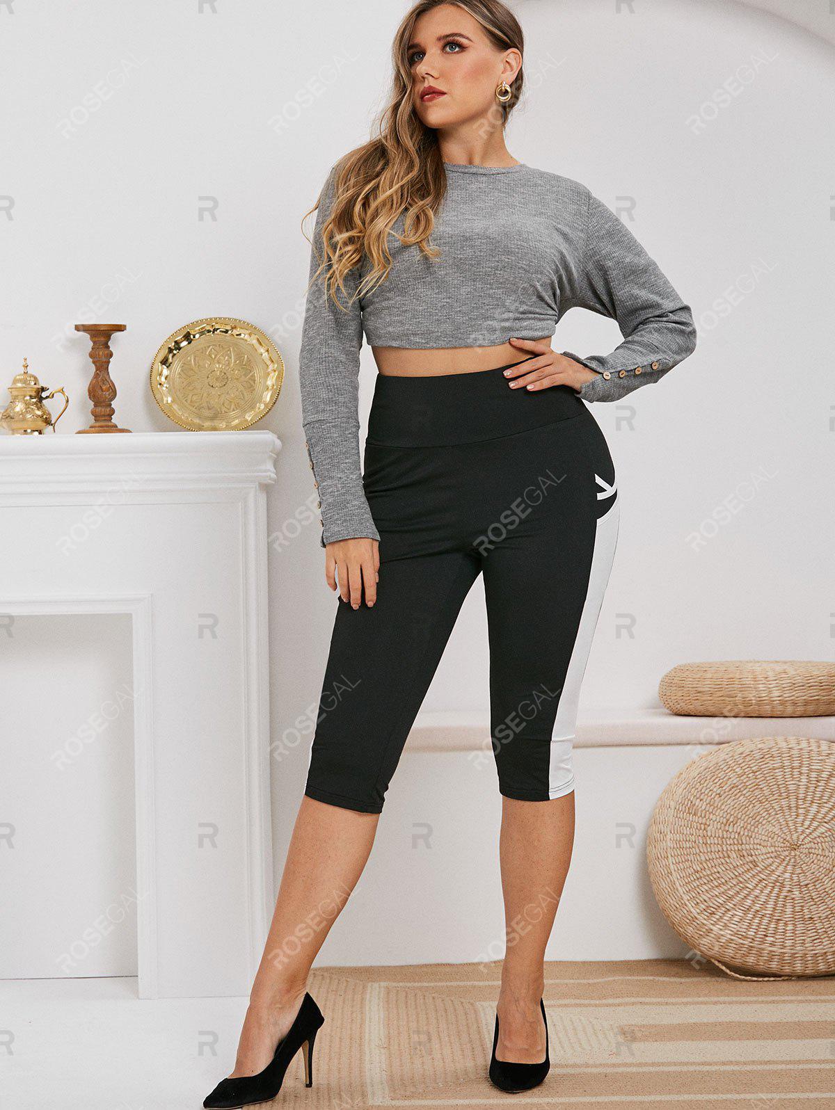 Plus Size Pocket Colorblock Capri Pants