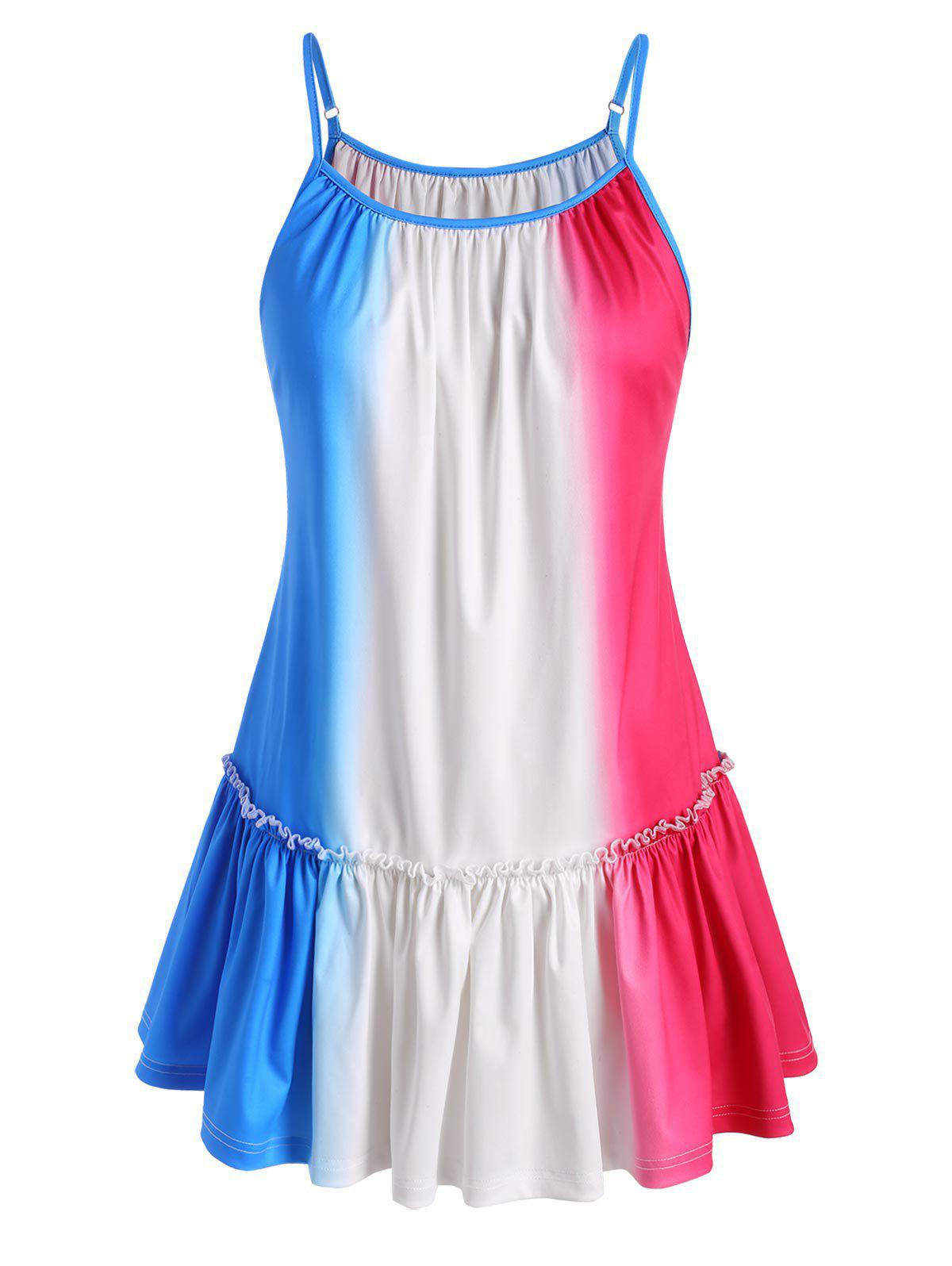 Plus Size Ombre Color Blocking Pep Hem Frilled Cami Top