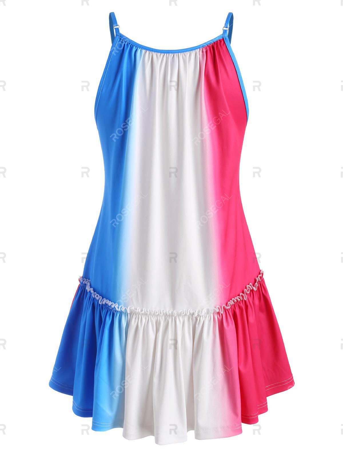 Plus Size Ombre Color Blocking Pep Hem Frilled Cami Top