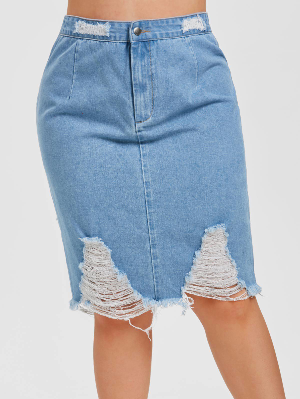 Plus Size Ripped Denim Skirt