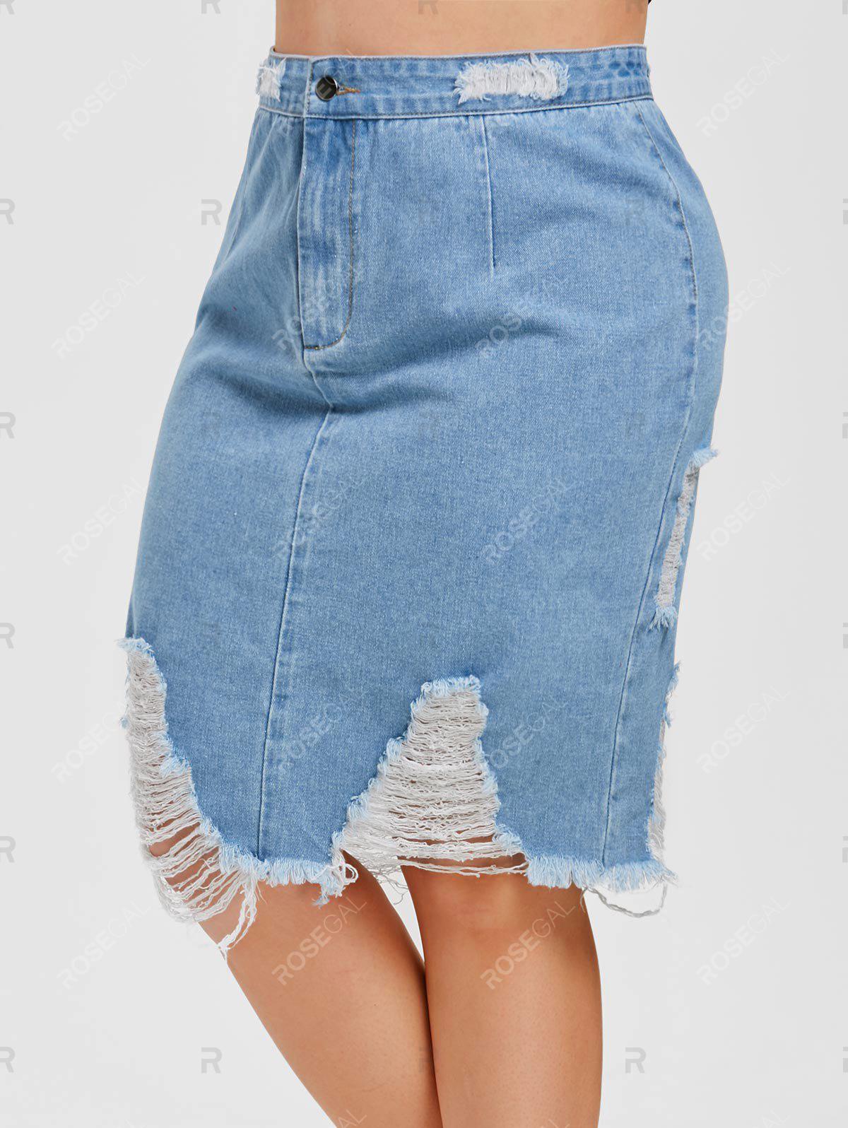 Plus Size Ripped Denim Skirt