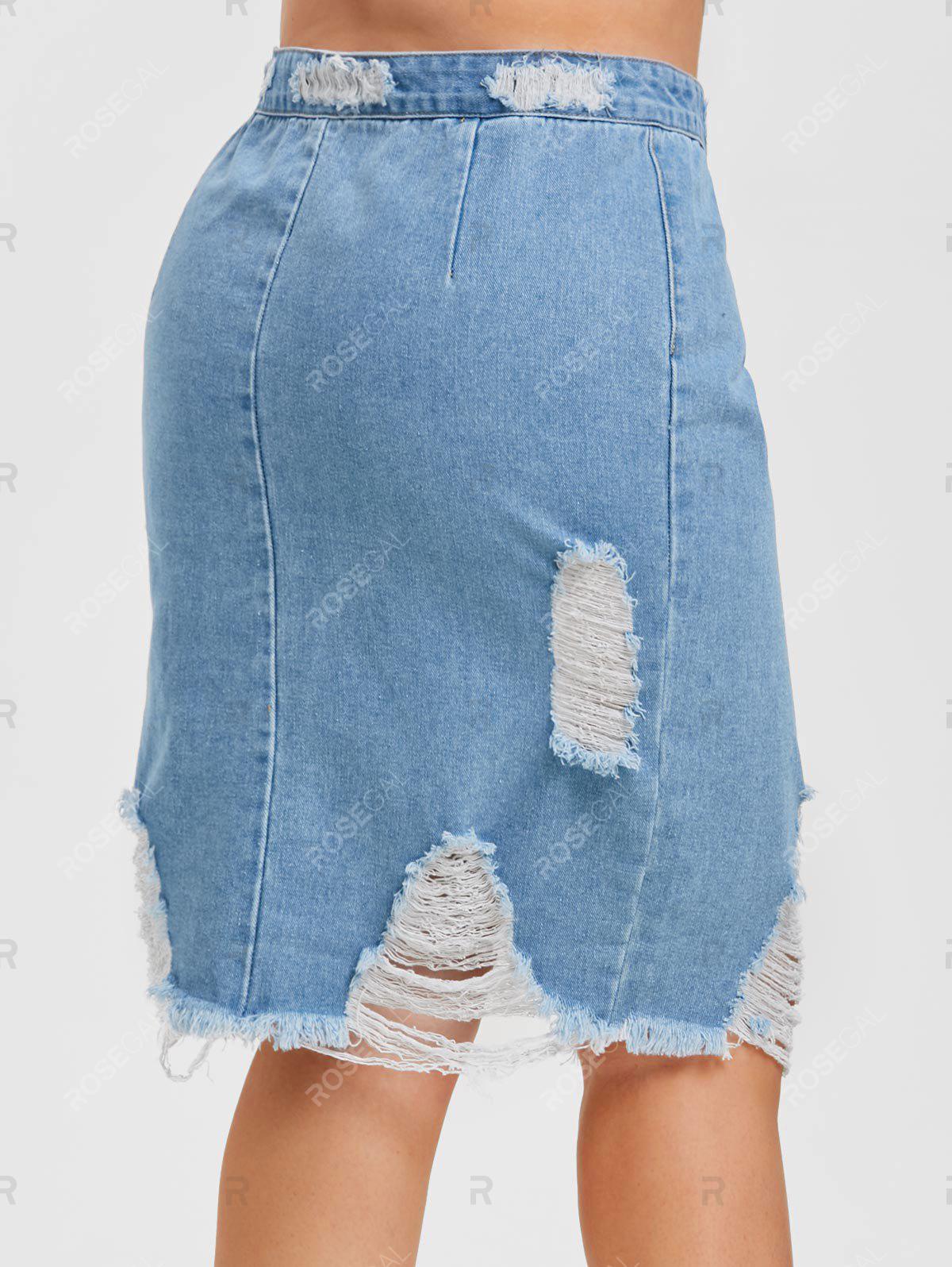 Plus Size Ripped Denim Skirt