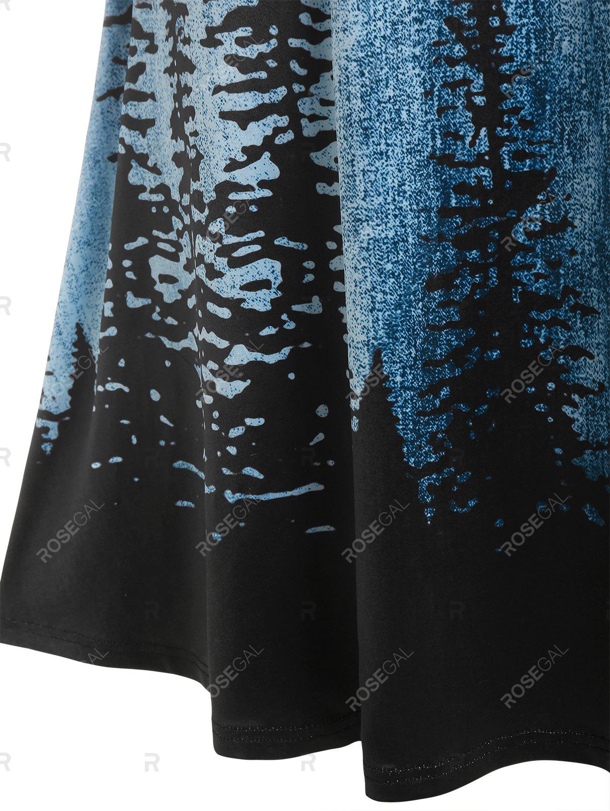 Plus Size 3D Jean Print Trees A Line Skirt