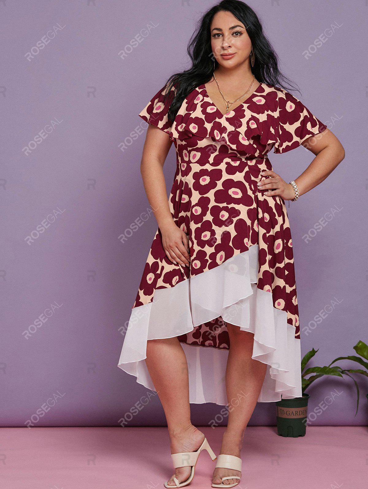 Plus Size Floral Print Maxi High Low Dress