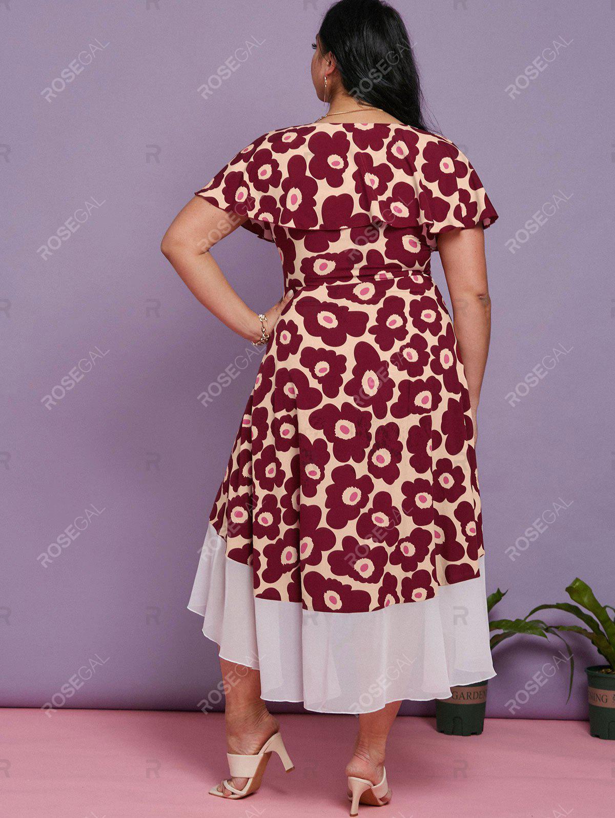 Plus Size Floral Print Maxi High Low Dress