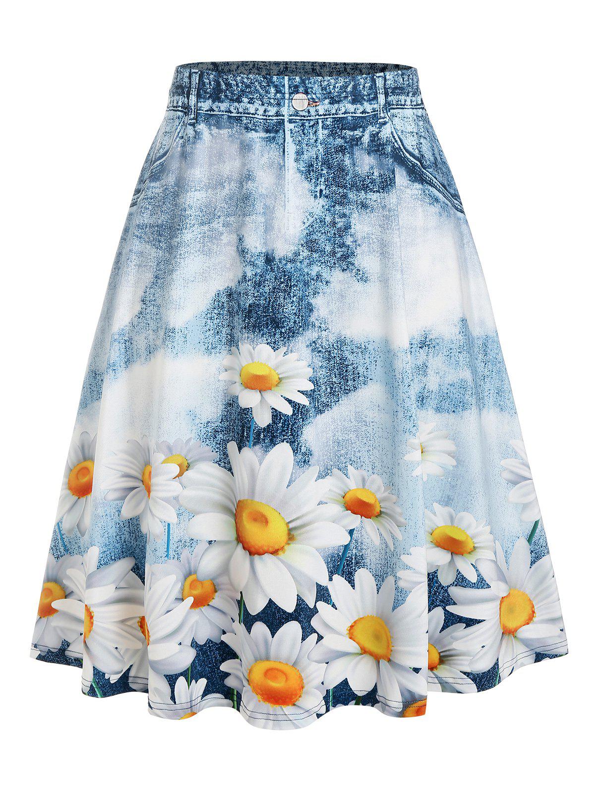 Plus Size Sunflower Print A Line Skirt