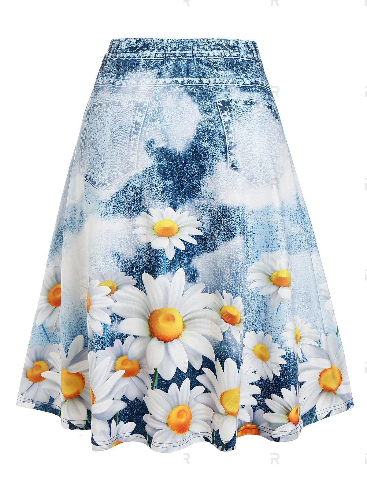 Plus Size Sunflower Print A Line Skirt