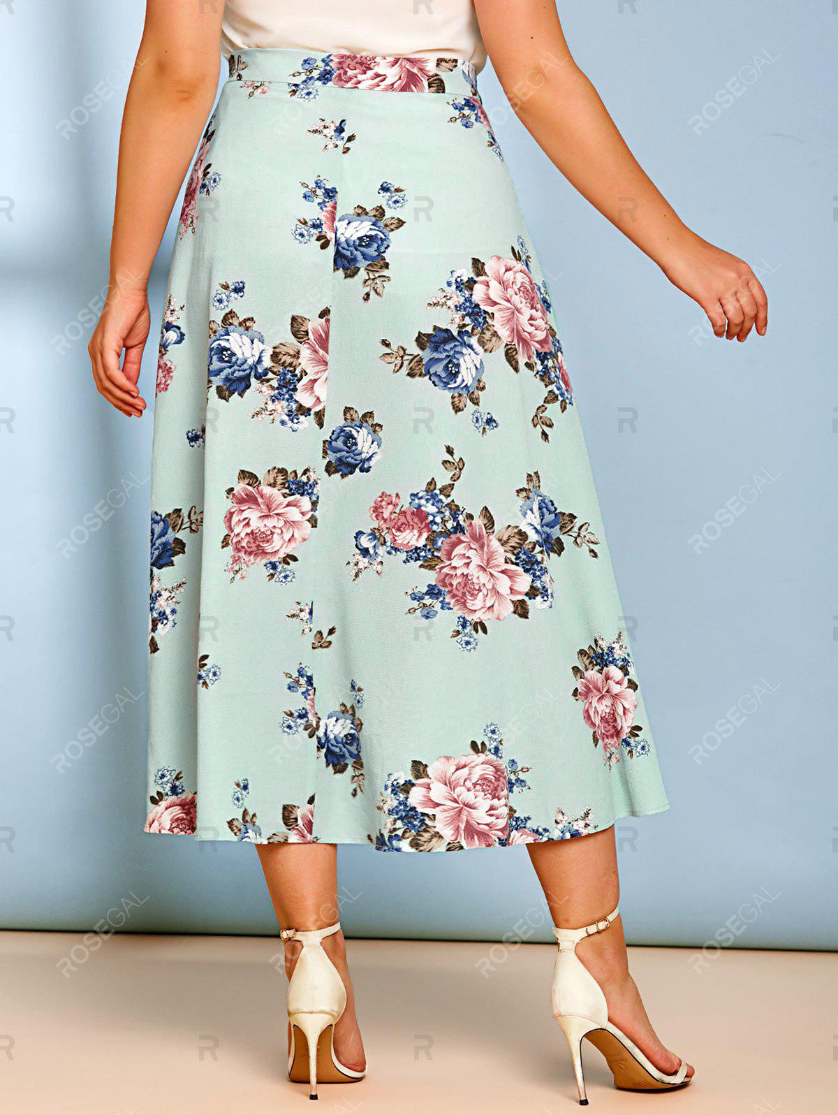 Plus Size Floral Print Surplice Dip Hem Maxi Skirt