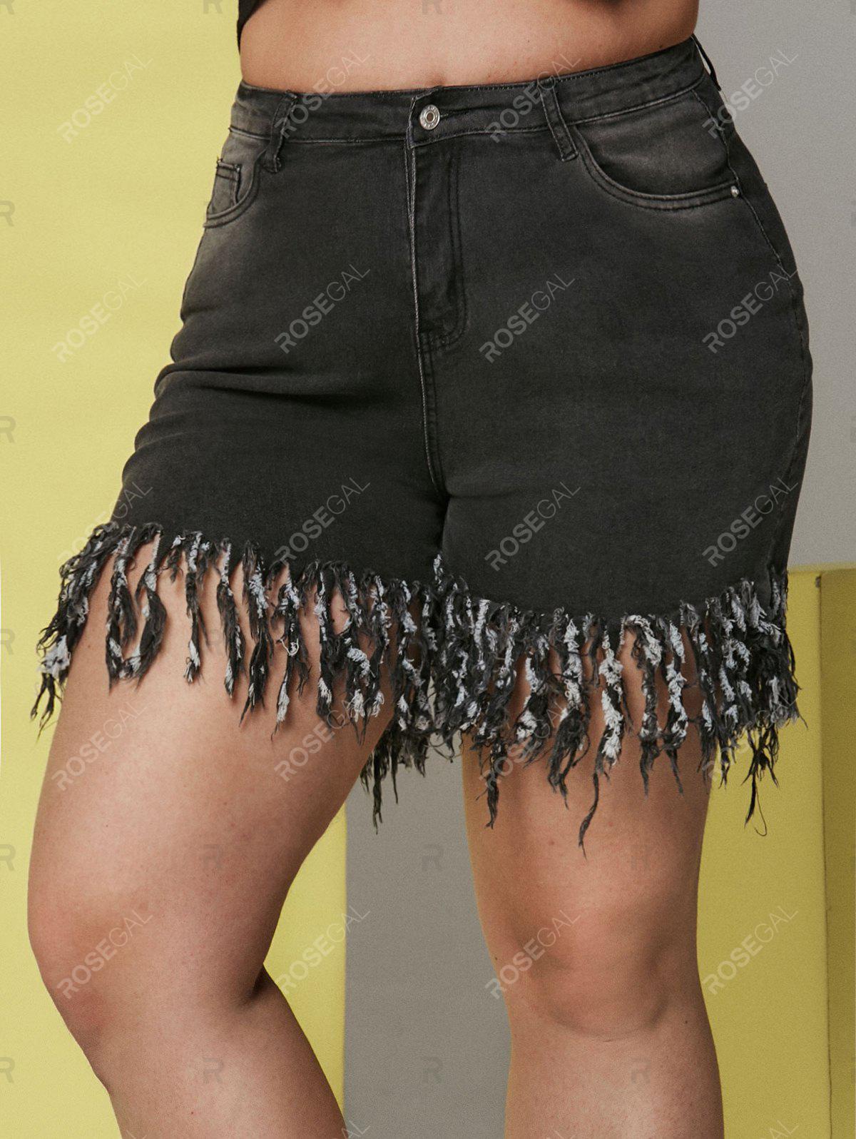 Frayed Fringed Shredded Plus Size Denim Shorts