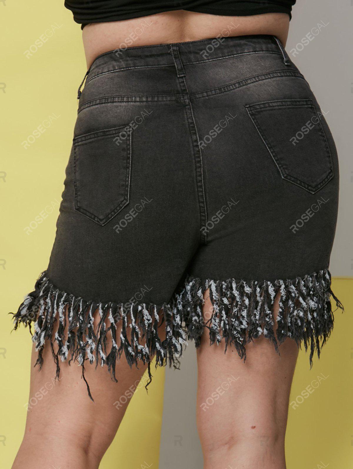 Frayed Fringed Shredded Plus Size Denim Shorts