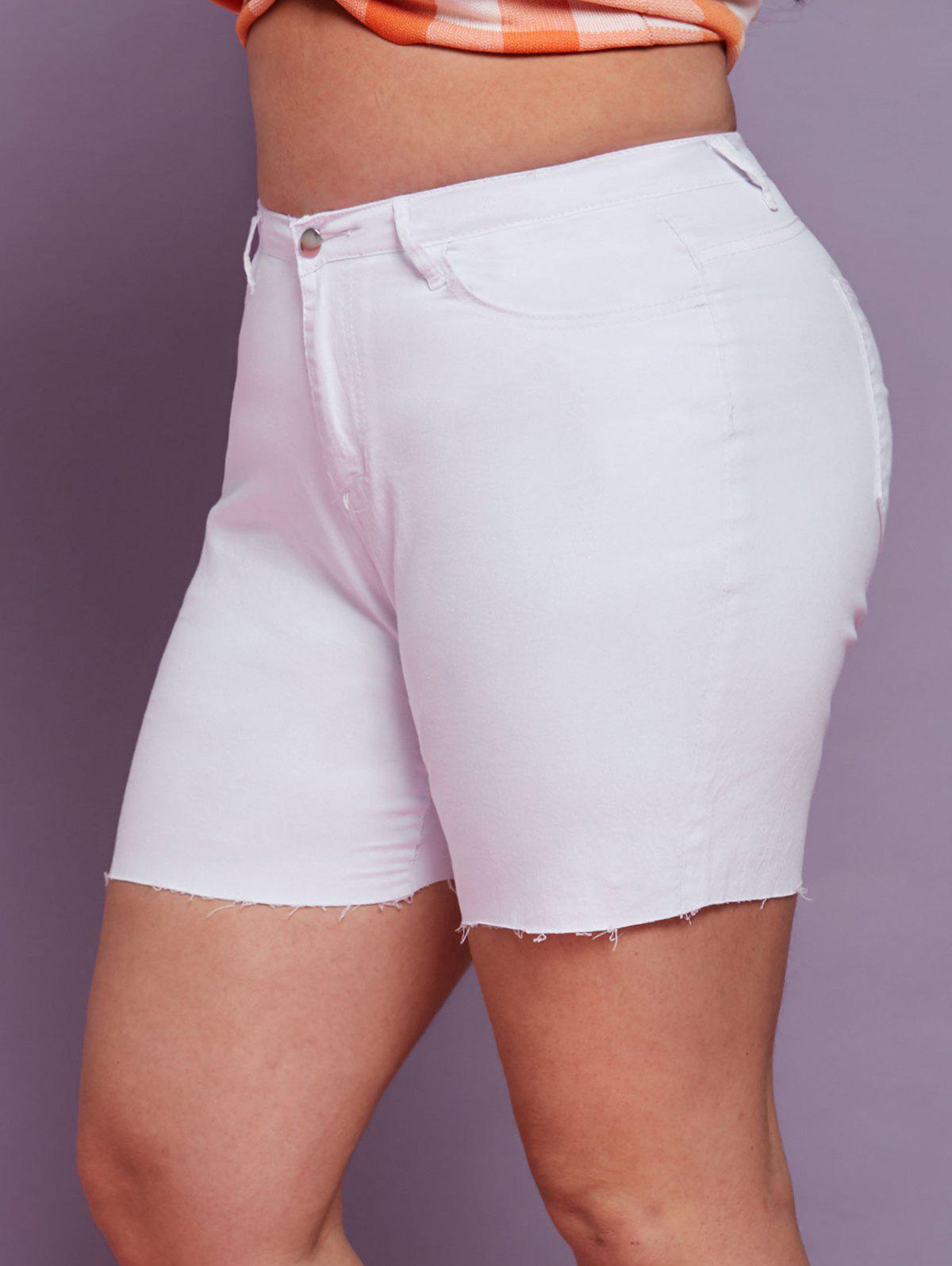 Solid Pockets Raw Hem Plus Size Shorts