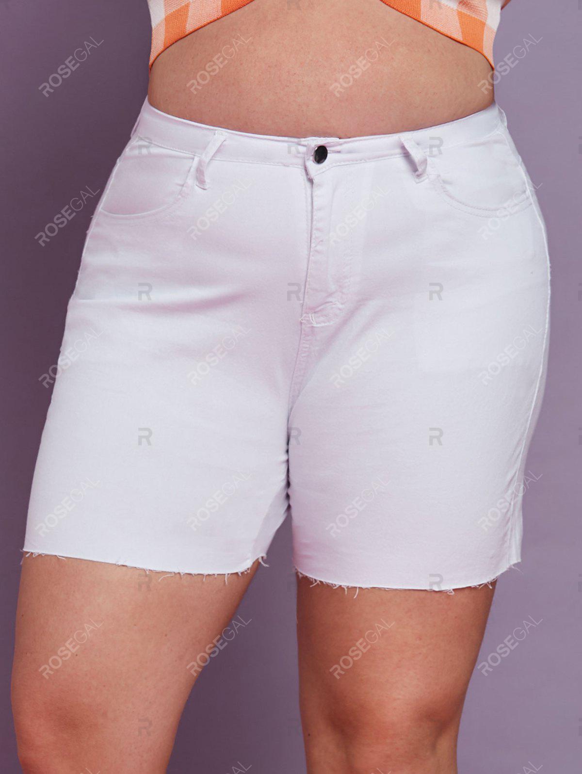 Solid Pockets Raw Hem Plus Size Shorts