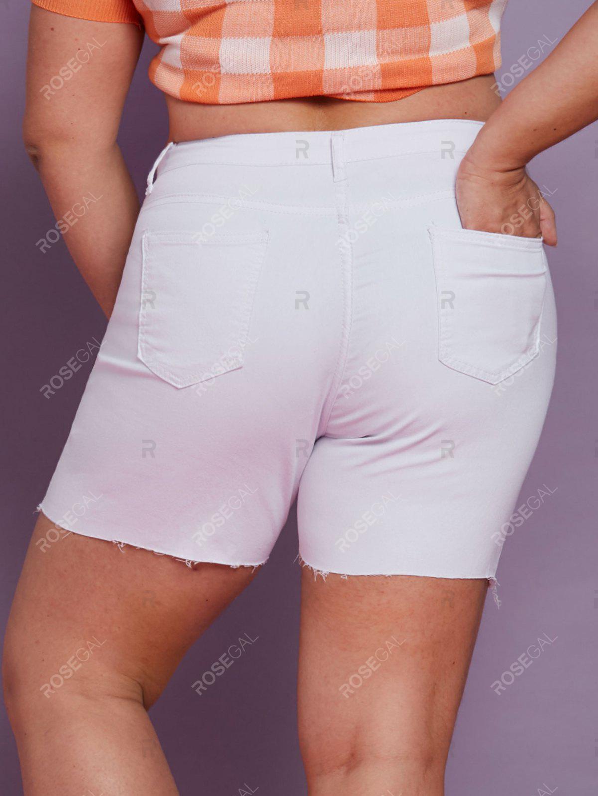 Solid Pockets Raw Hem Plus Size Shorts