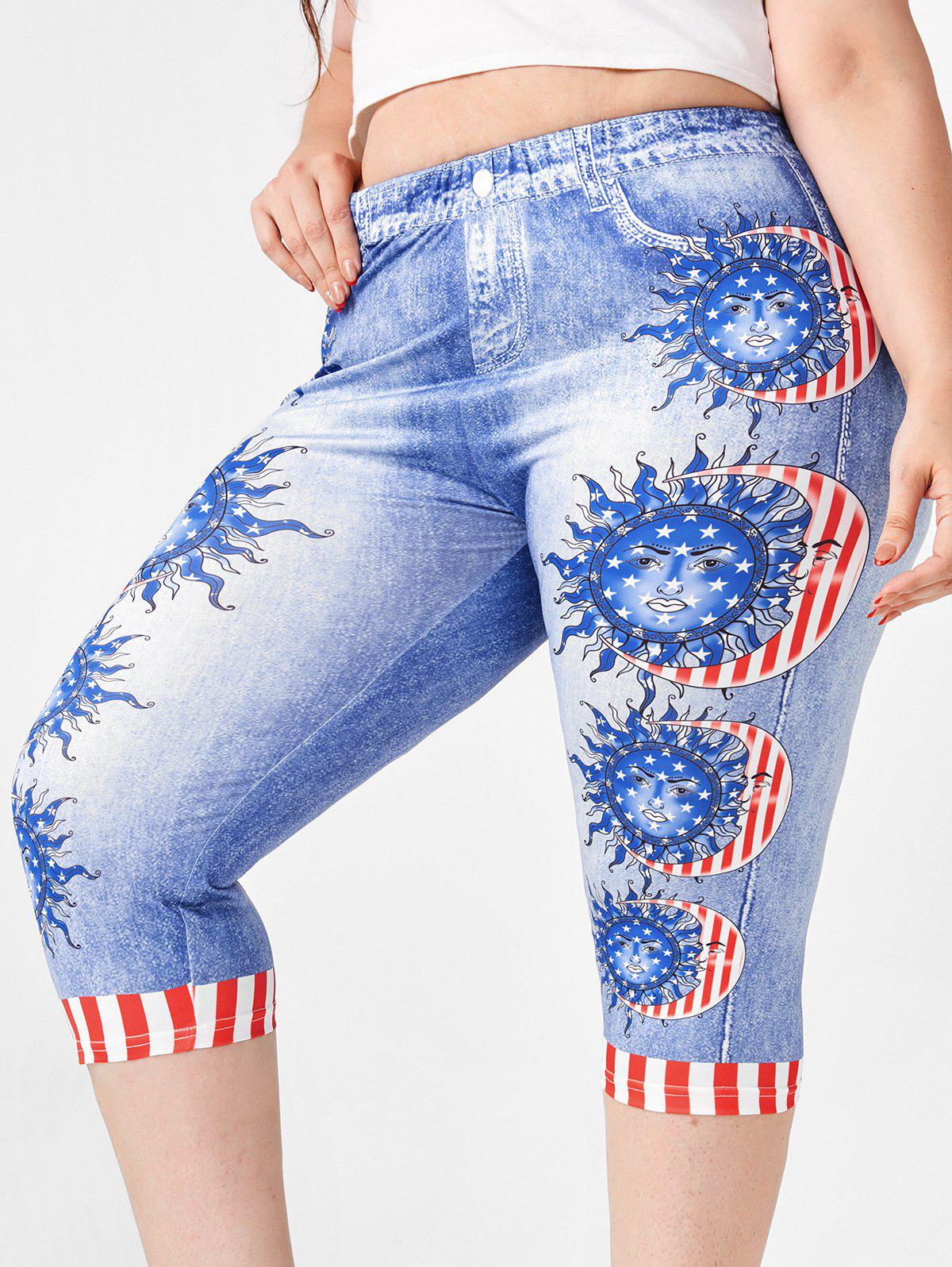 Plus Size American Flag Print Patriotic Capri Jeggings