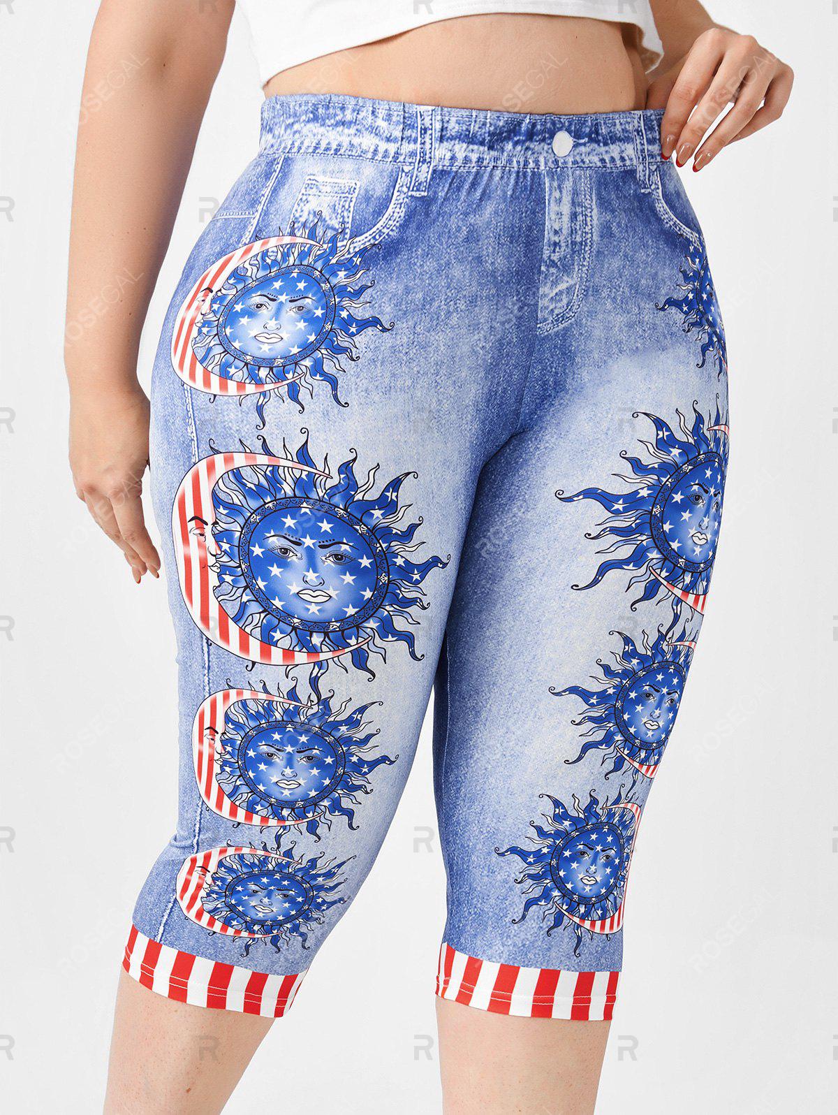 Plus Size American Flag Print Patriotic Capri Jeggings