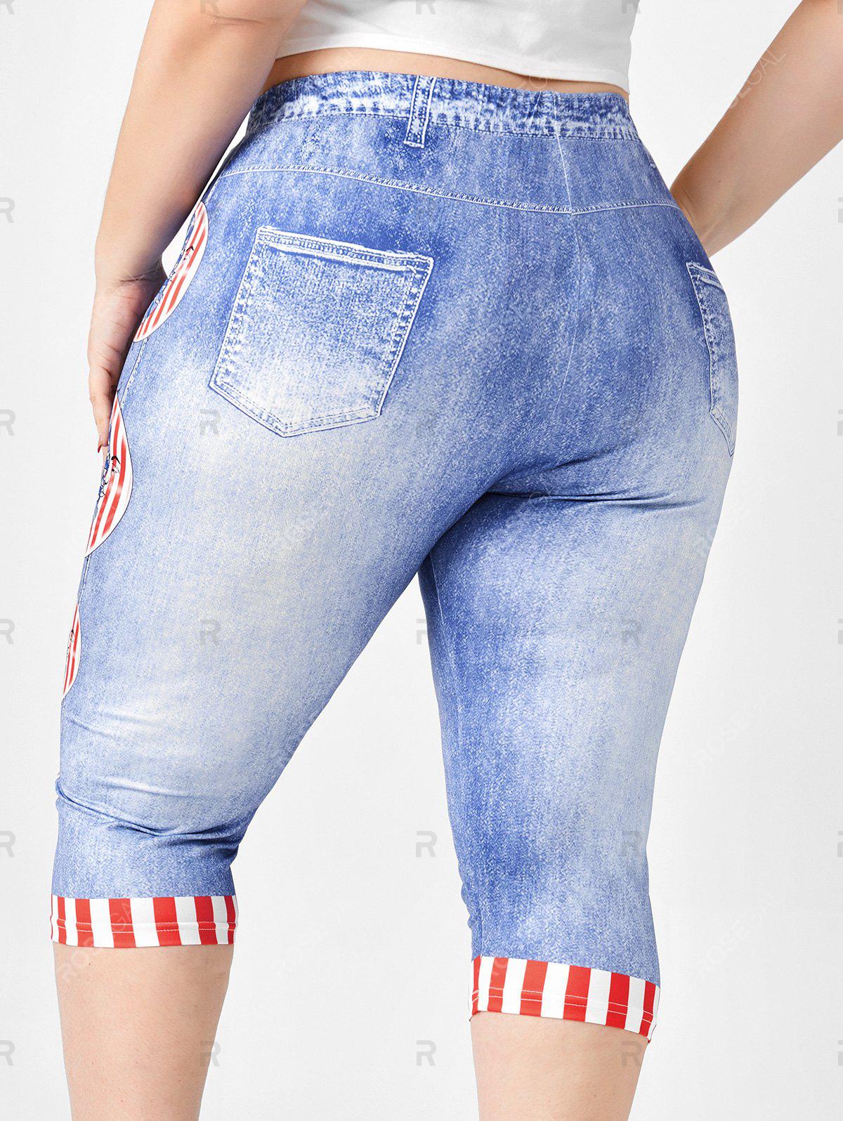 Plus Size American Flag Print Patriotic Capri Jeggings