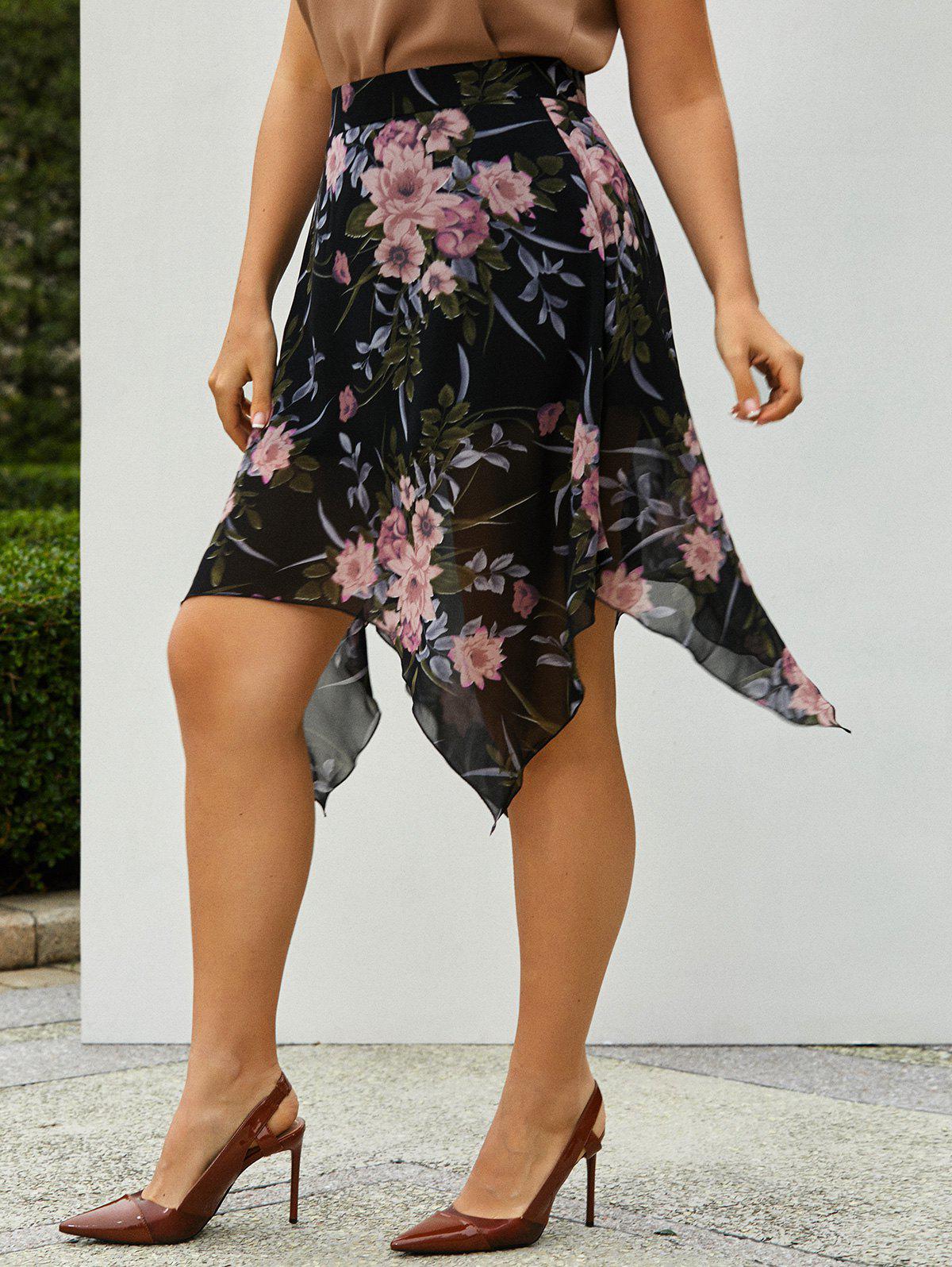 Plus Size Flower Print Handkerchief Skirt