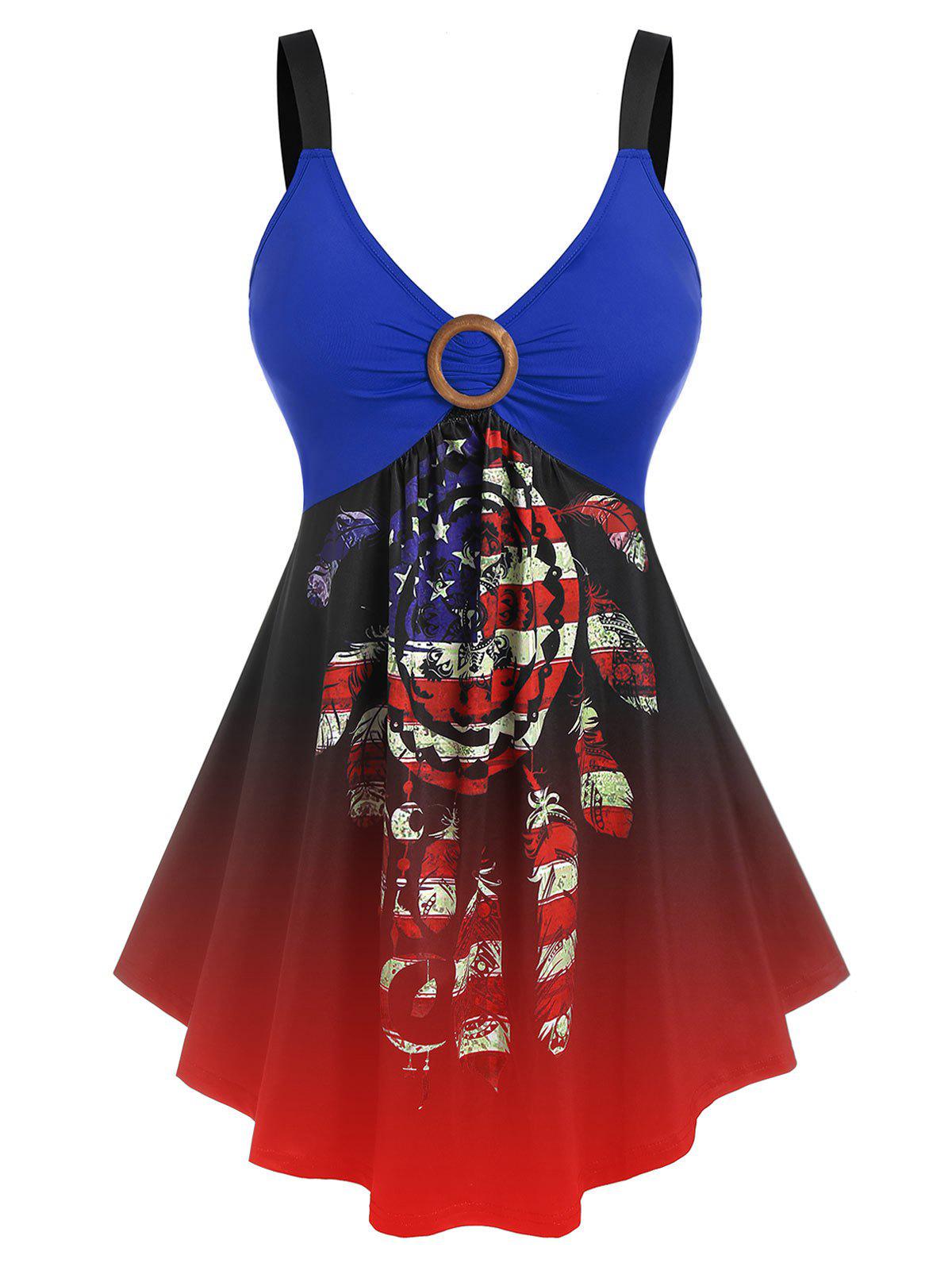 Plus Size Dreamcatcher Print O Ring Patriotic Tank Top