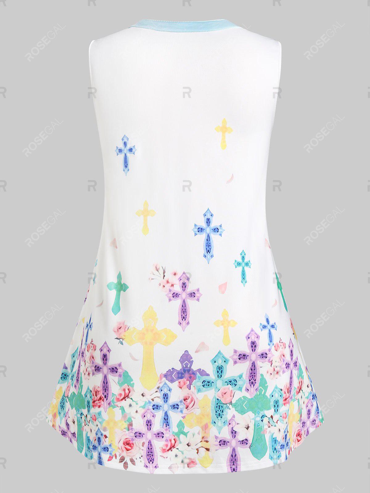 Plus Size Half Placket Floral Skirted Sleeveless Top