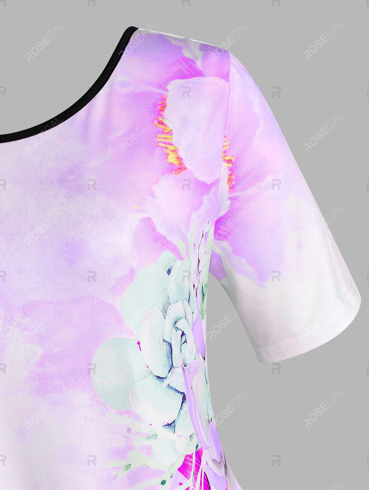 Plus Size Flowers Pattern Handkerchief T Shirt