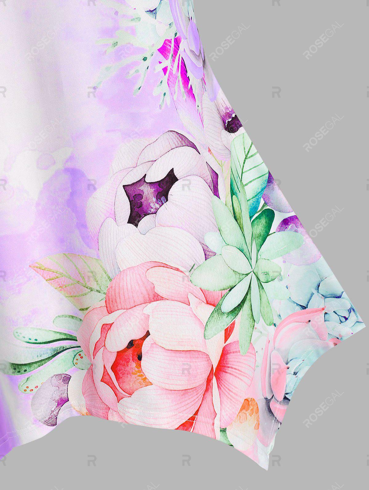 Plus Size Flowers Pattern Handkerchief T Shirt