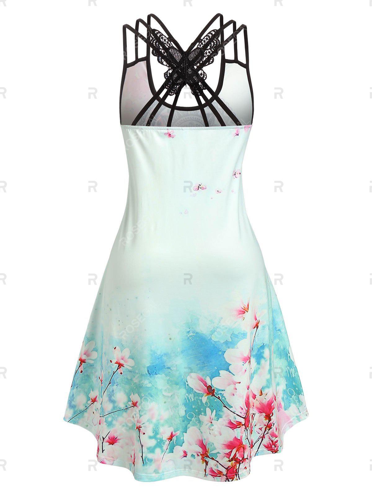 Plus Size Butterfly Lace Floral Dreamcatcher Print Dress