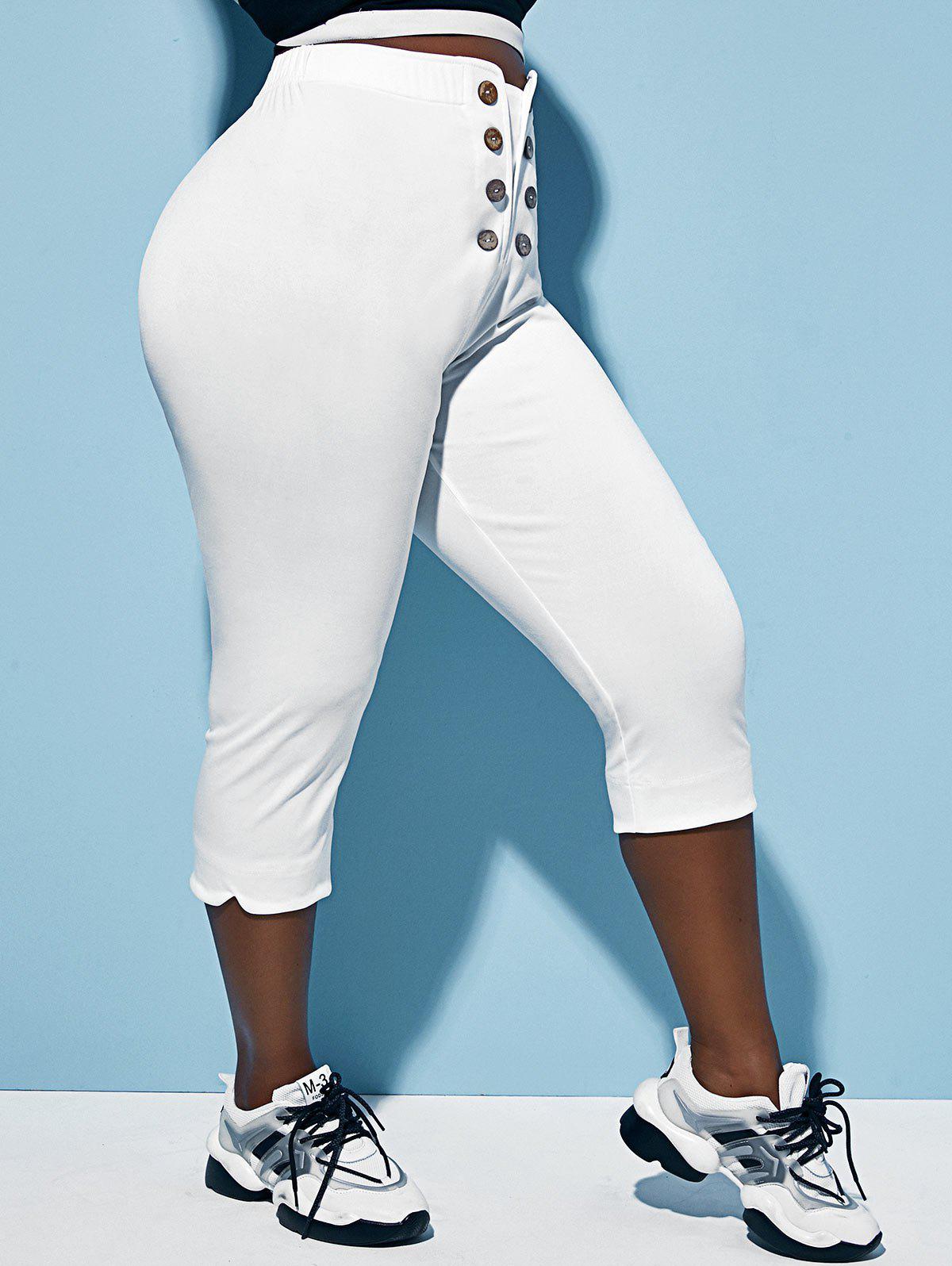 Plus Size Mock Button Straight Capri Pants