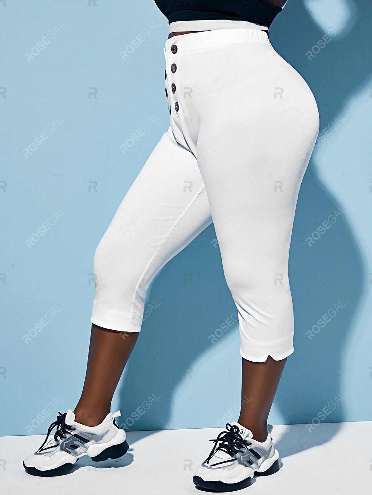 Plus Size Mock Button Straight Capri Pants