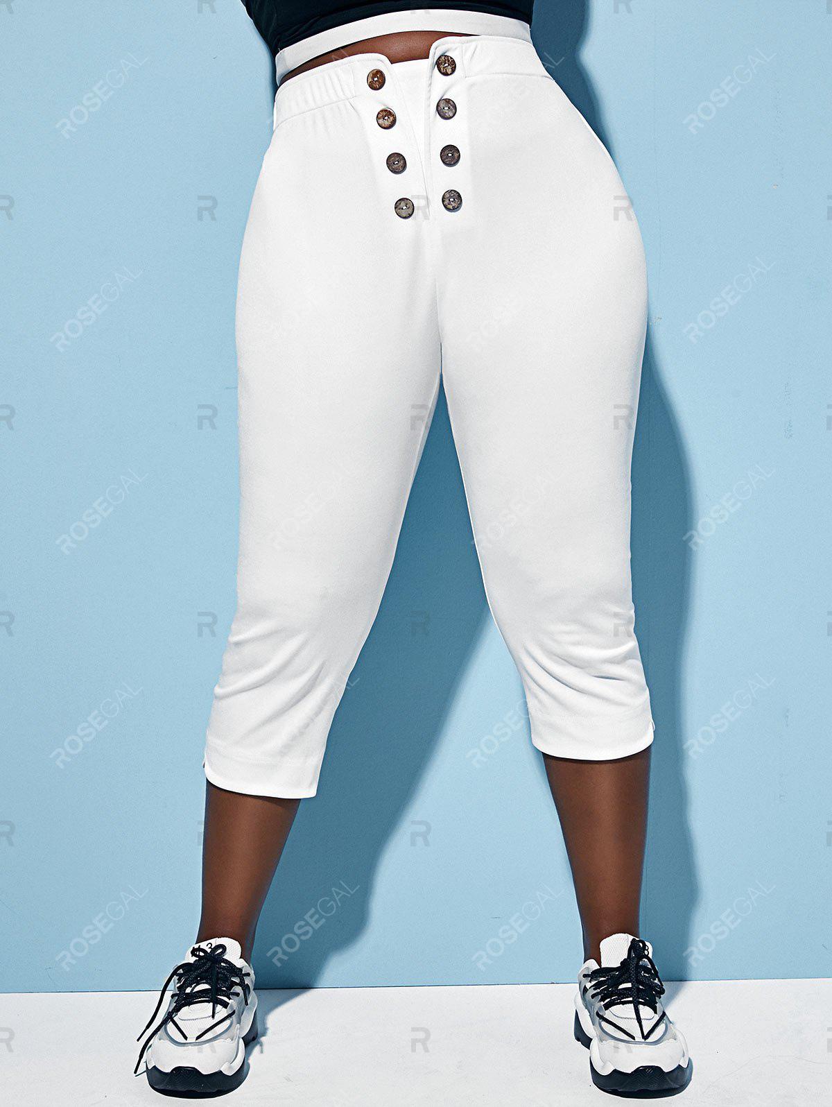 Plus Size Mock Button Straight Capri Pants