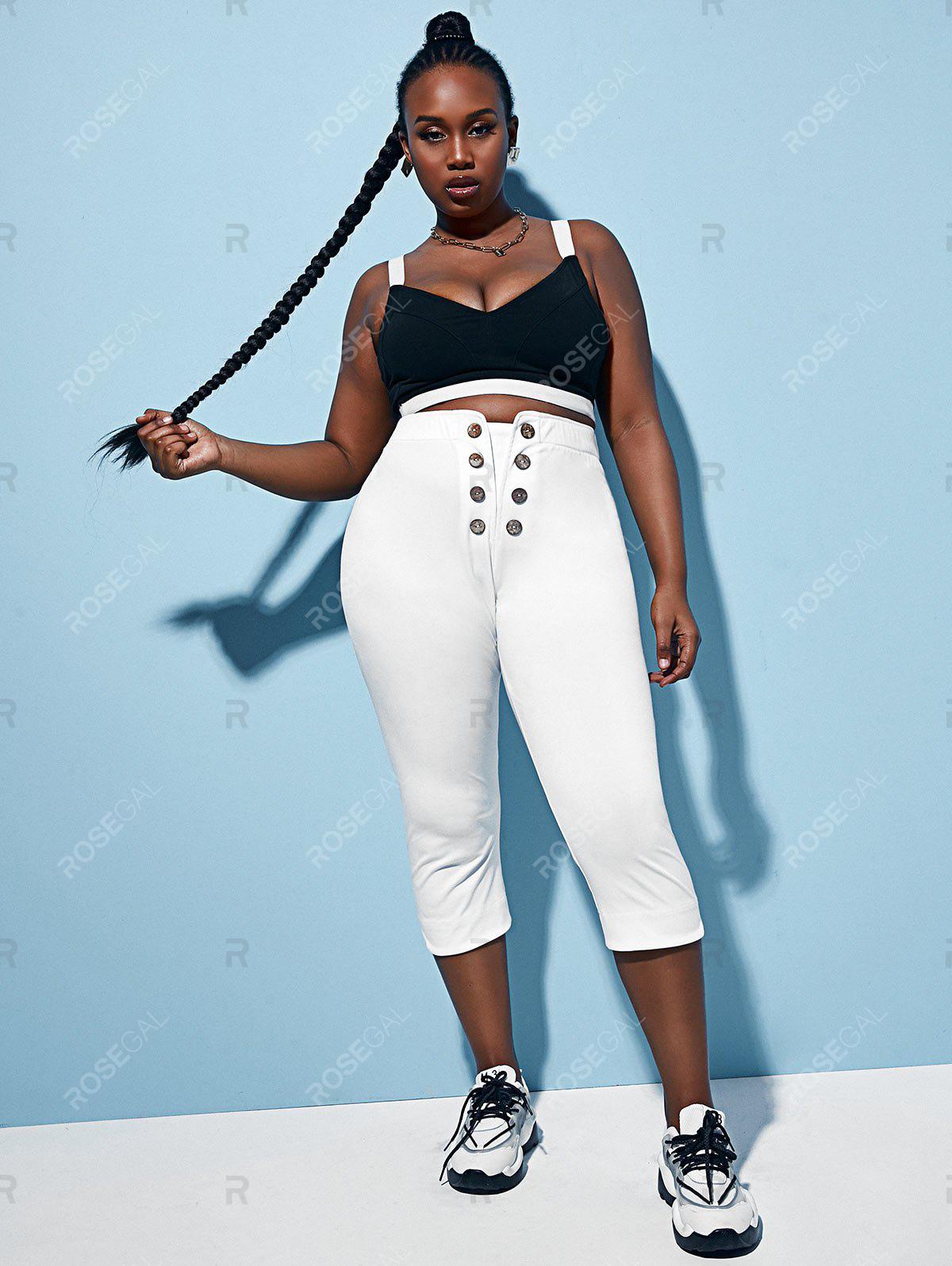 Plus Size Mock Button Straight Capri Pants