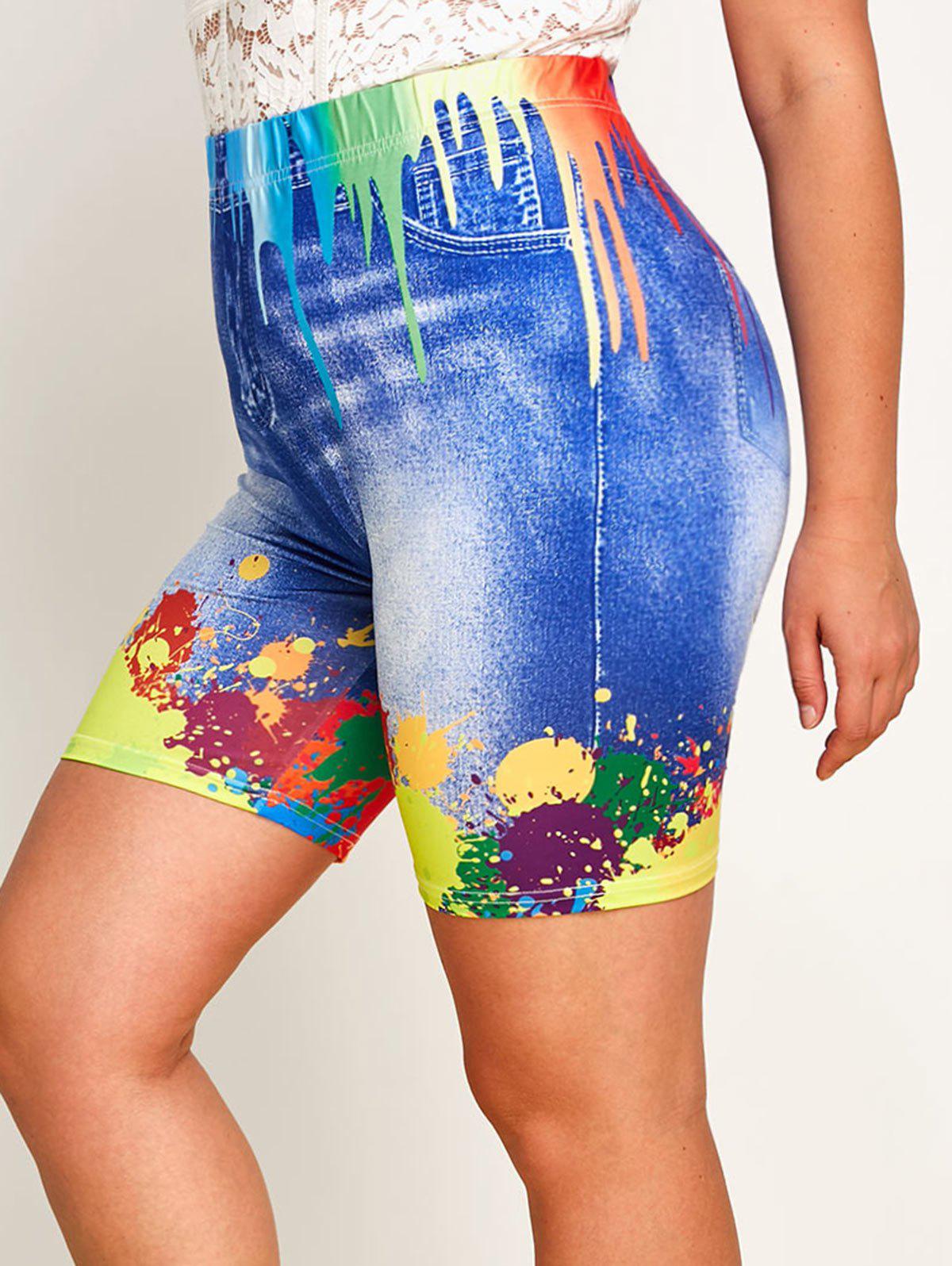 Plus Size Splatter Paint 3D Print High Rise Short Leggings