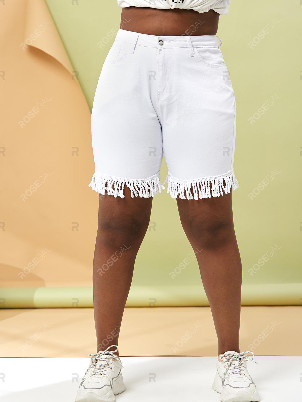 Braided Fringes Plus Size Denim Bermuda Shorts