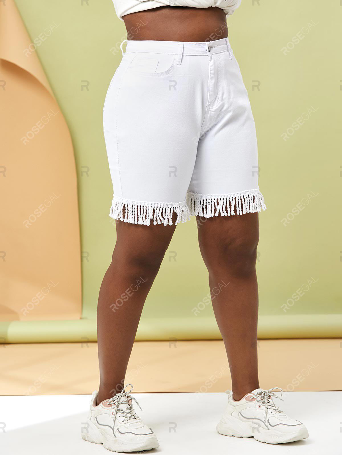 Braided Fringes Plus Size Denim Bermuda Shorts