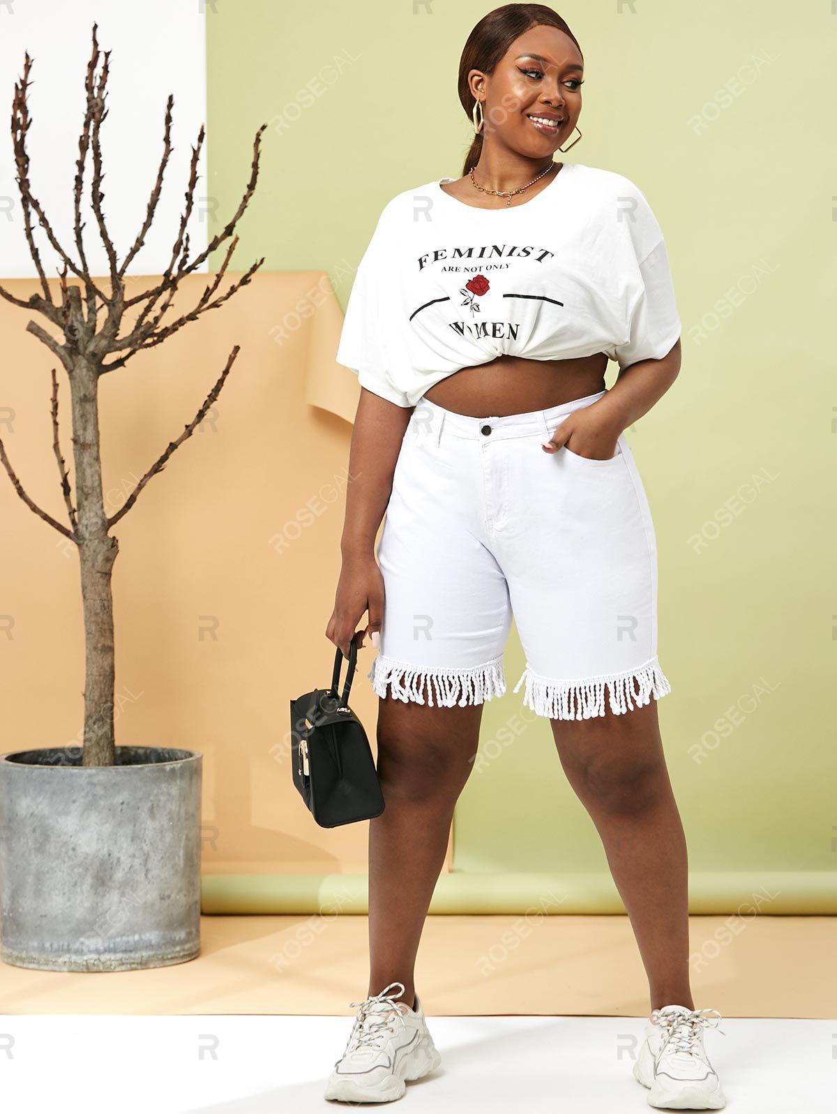 Braided Fringes Plus Size Denim Bermuda Shorts