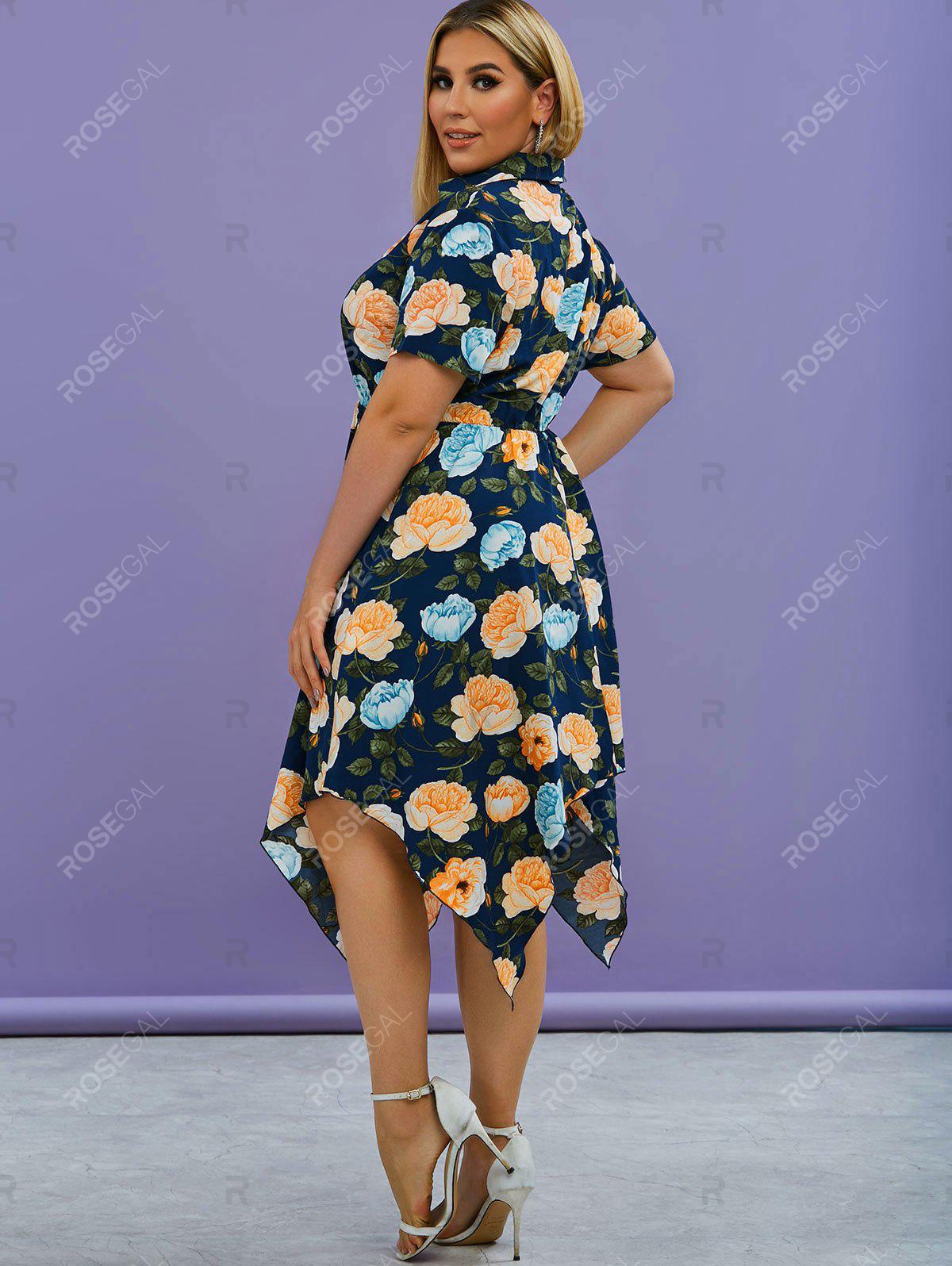 Plus Size Floral Print Handkerchief Midi Cottagecore Dress