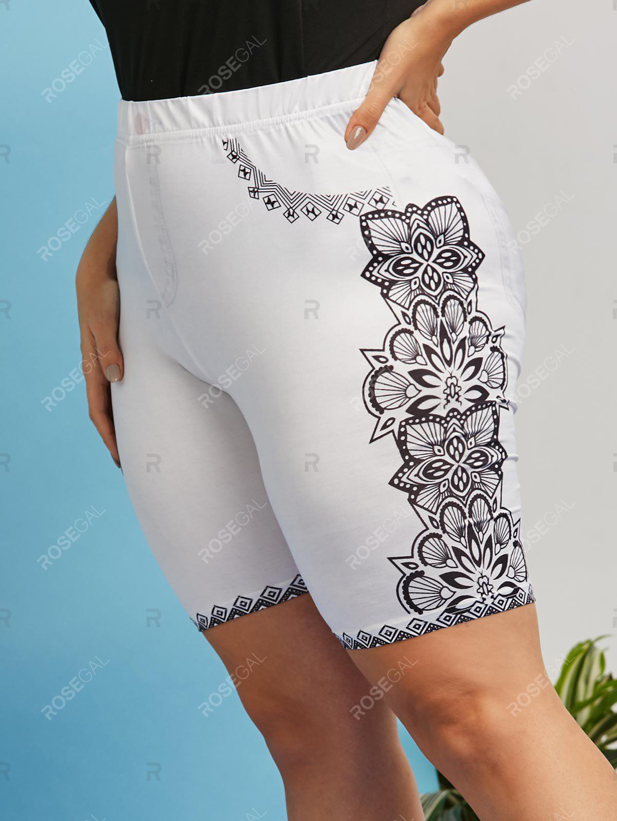 Plus Size Floral Side 3D Print Short Jeggings