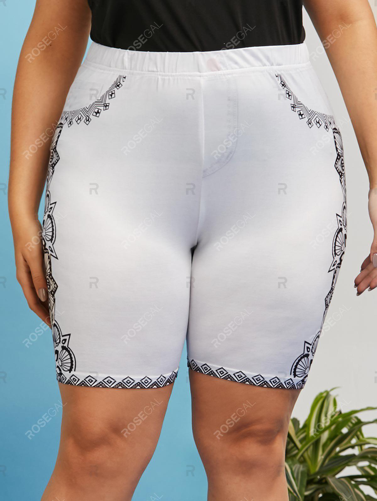 Plus Size Floral Side 3D Print Short Jeggings