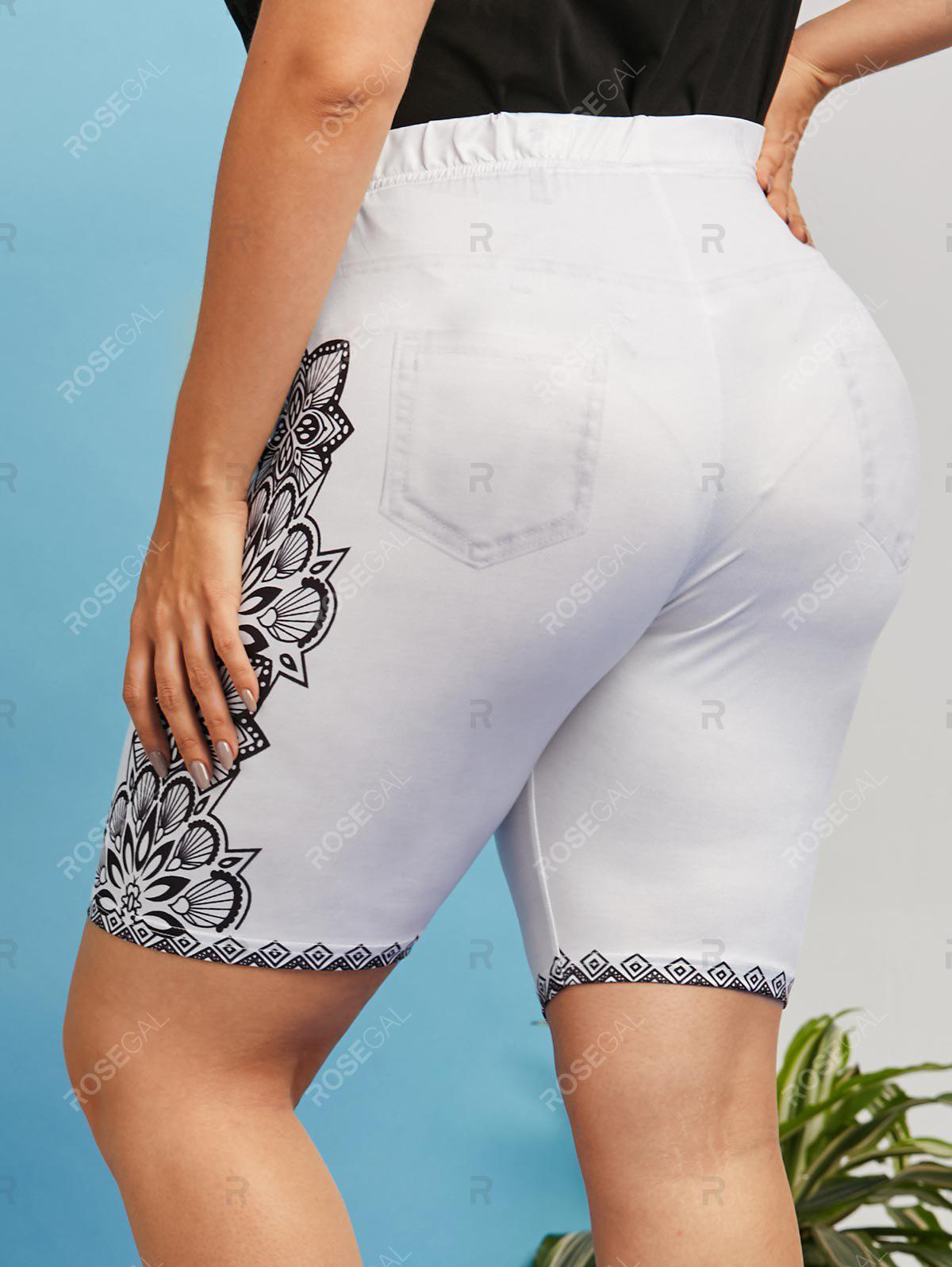 Plus Size Floral Side 3D Print Short Jeggings