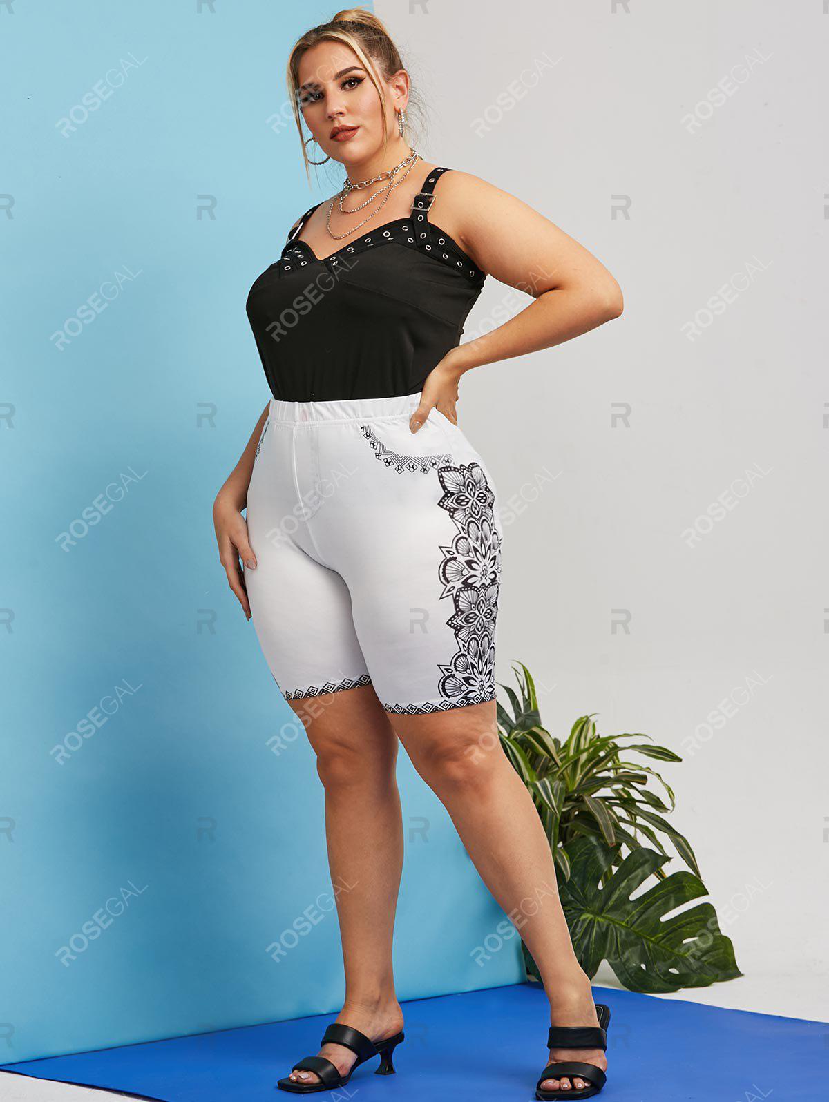 Plus Size Floral Side 3D Print Short Jeggings