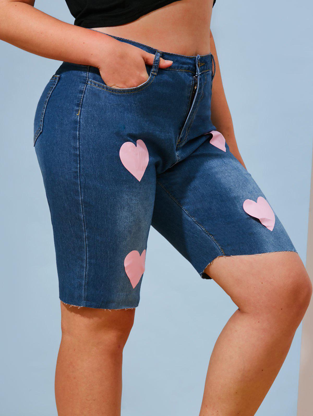 Valentines Heart Print Plus Size Denim Bermuda Shorts