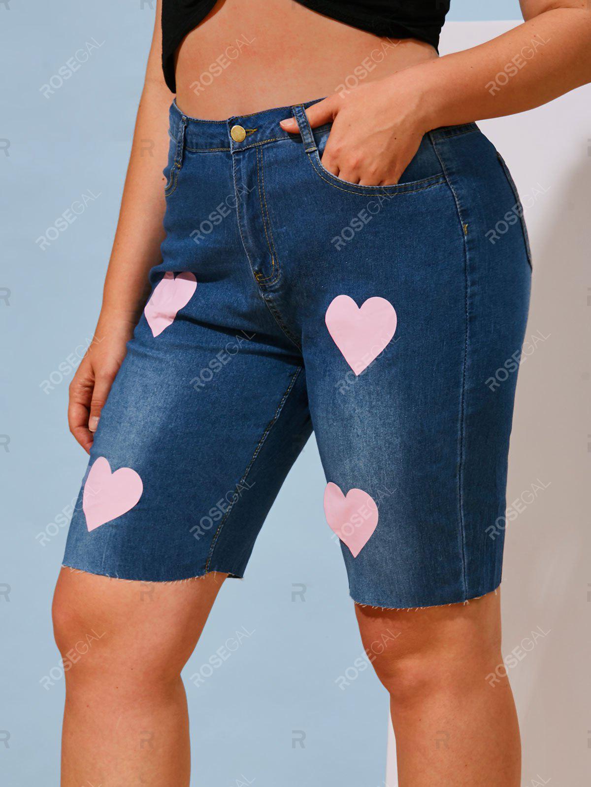 Valentines Heart Print Plus Size Denim Bermuda Shorts